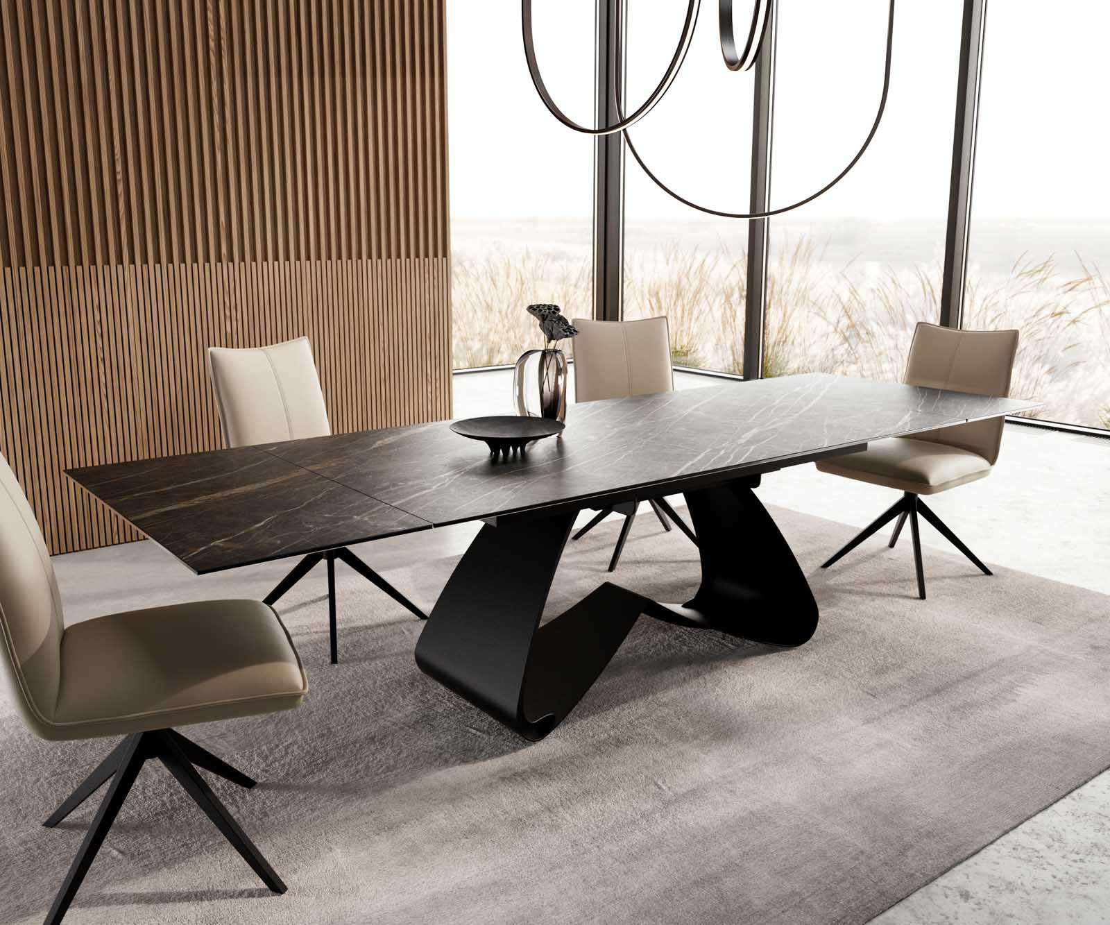 Table à manger Edge 200-300x100 céramique Laminam®Noir Desir marron cadre en W noir extensible 6