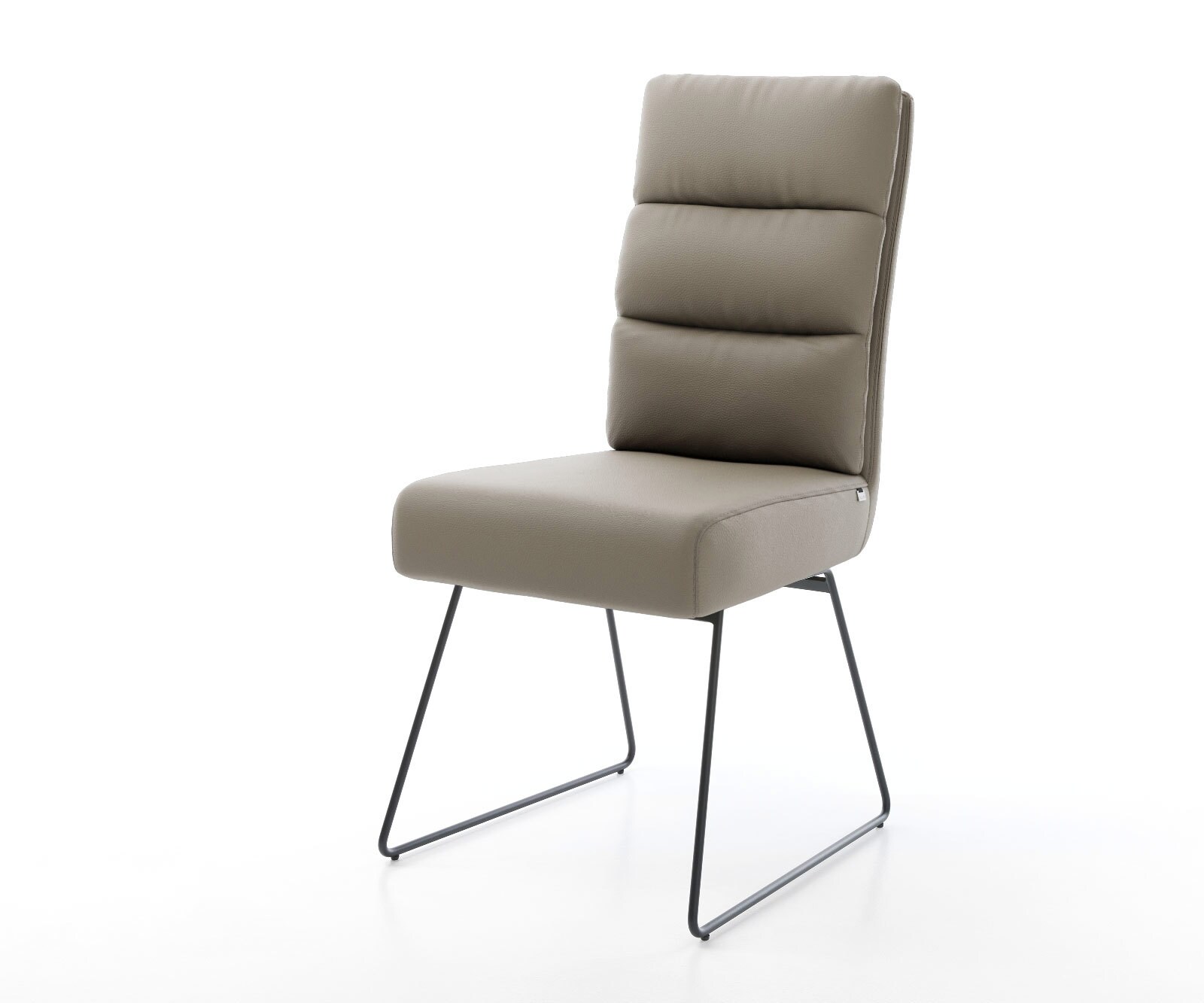 Chaise-de-salle-à-manger Pela-Flex cuir de vache couleur boue pied trapèze noir ressorts ensachés