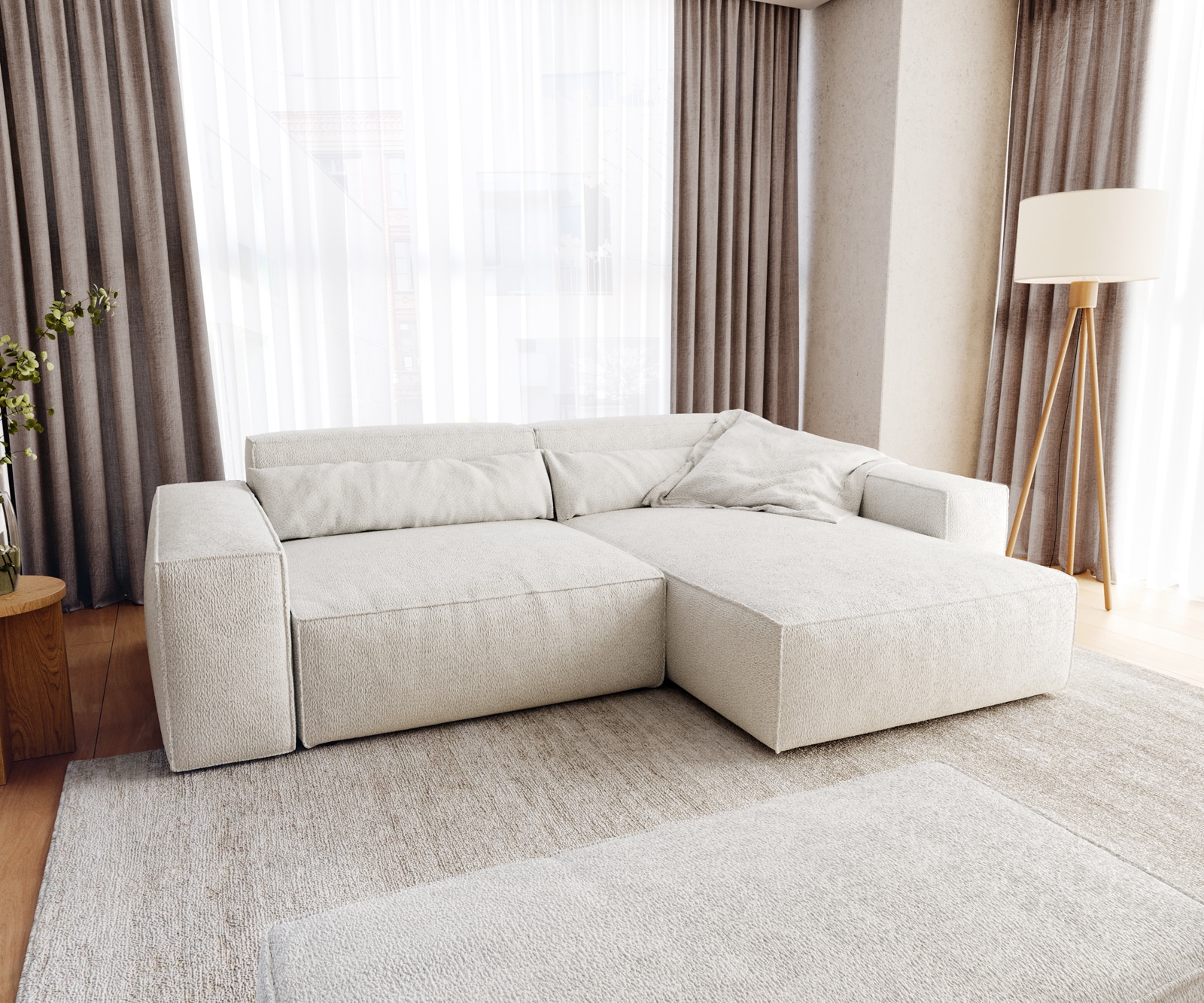 Canapé d'angle Sirpio XL 270x170 cm Bouclee Crème-blanc Recamiere variable avec Tabouret Canapé d'angle Sirpio XL 270x170 cm Bouclee Crème-blanc Recamiere variable avec Tabouret