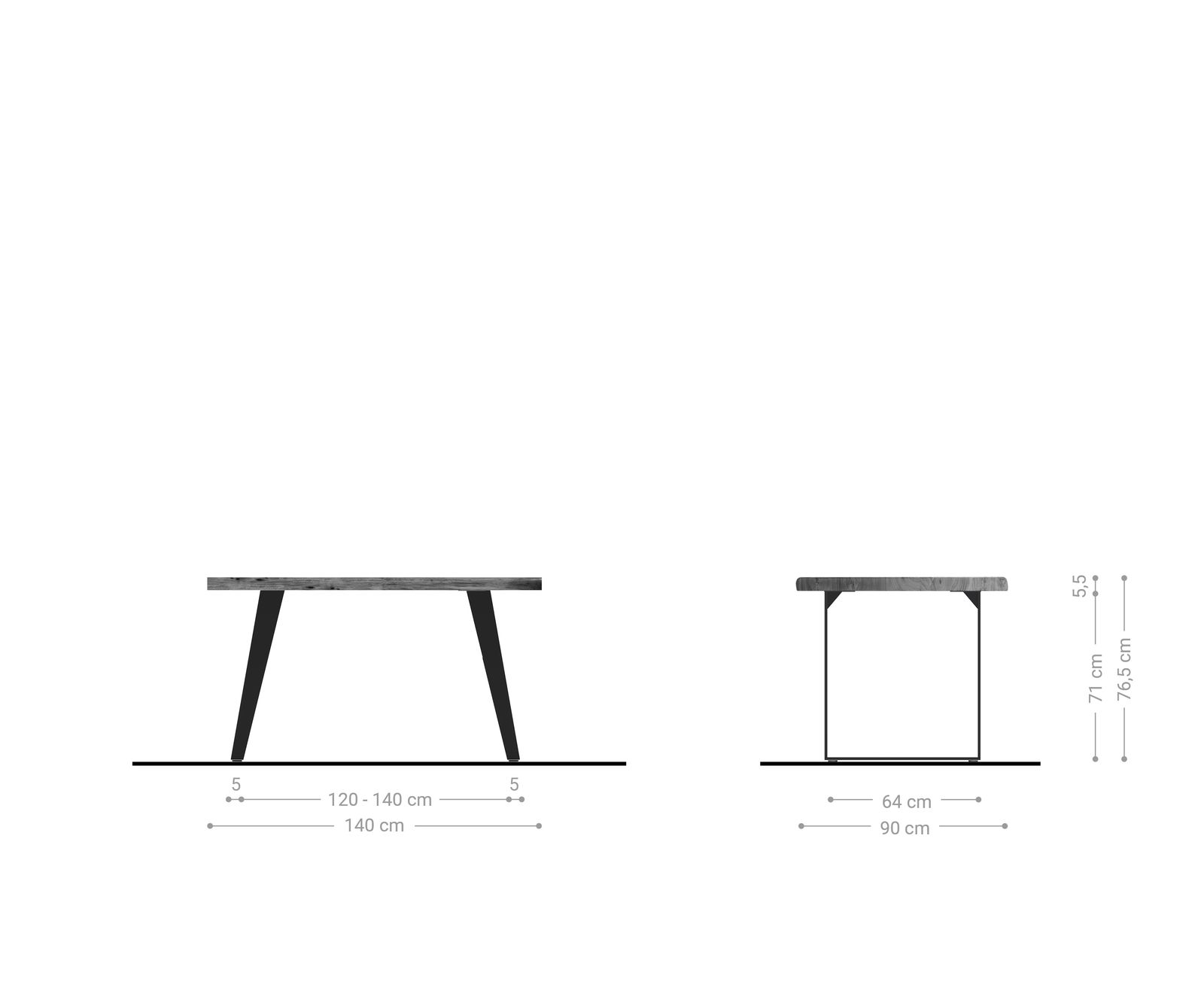 Table-à-manger Edge 140x90 XL acacia nature métal incliné Live-Edge 5