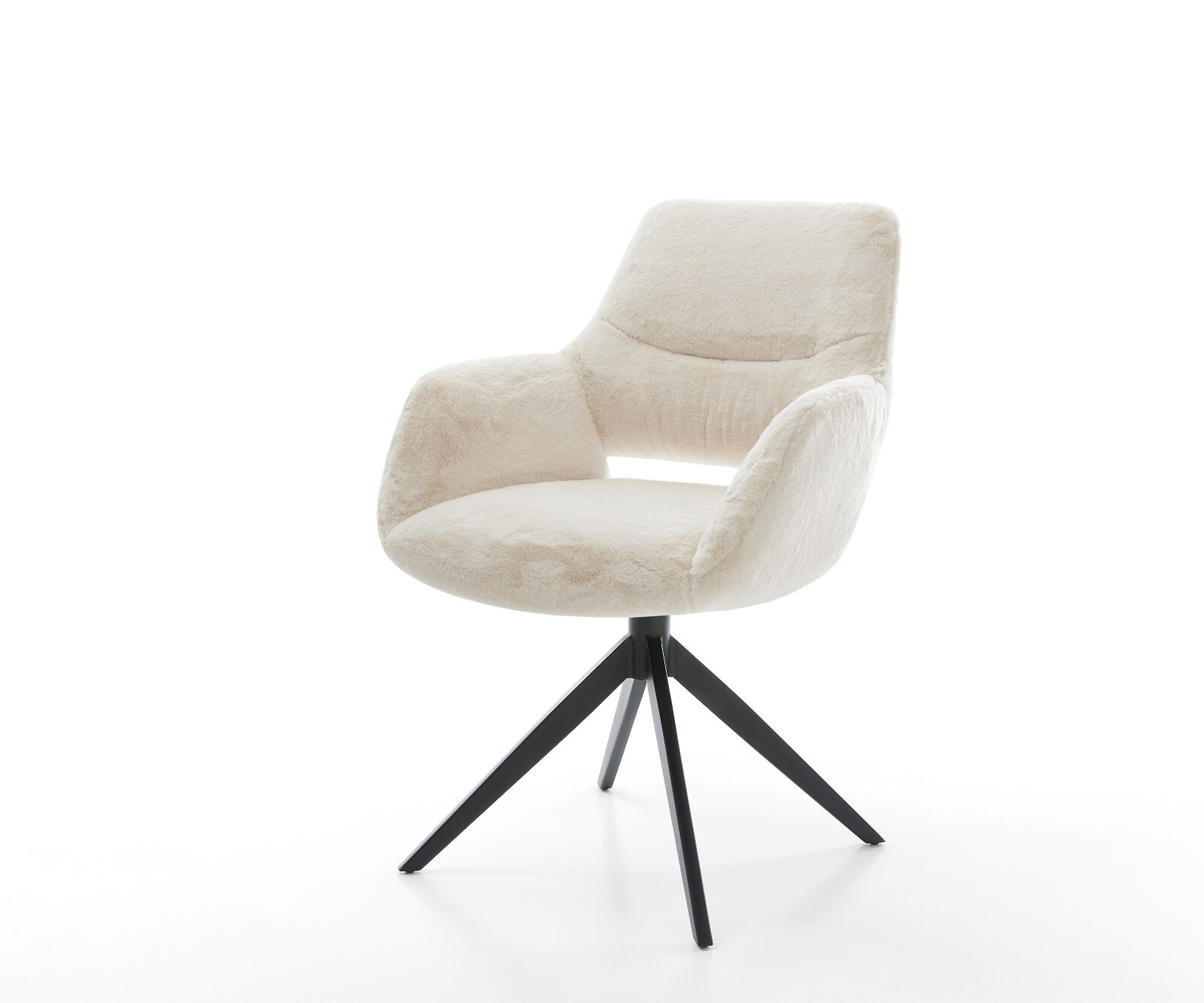 Chaise-pivotante Yago-Flex avec accoudoirs peluche crème-blanc pied croisé large noir pivotement sur 360° fonction bascule resorts ensachés 1