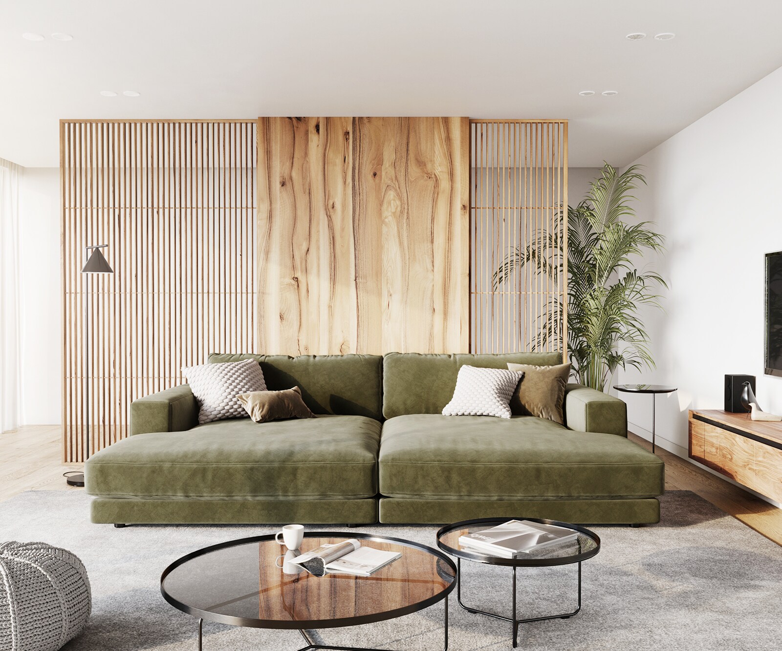Grand-canapé Cubico 290x170 cm velours olive 1