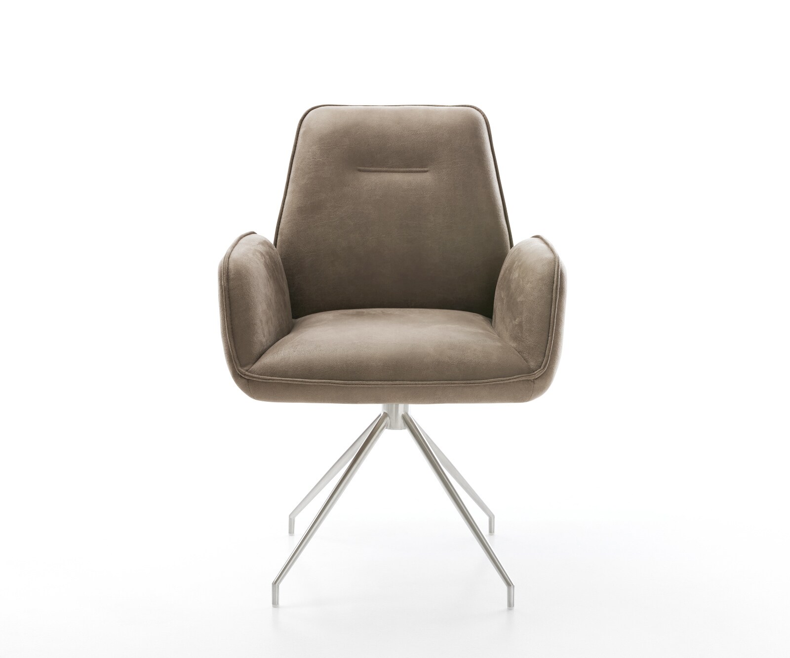 Chaise-de-salle-à-manger Zoa-Flex microvelours taupe vintage pied croisé conique acier inoxydable brossé ressorts ensachés 2
