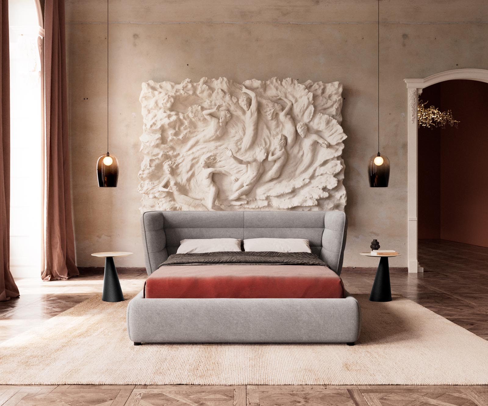 Sommier rembourré Simea 140x200 cm microfibre grise 1