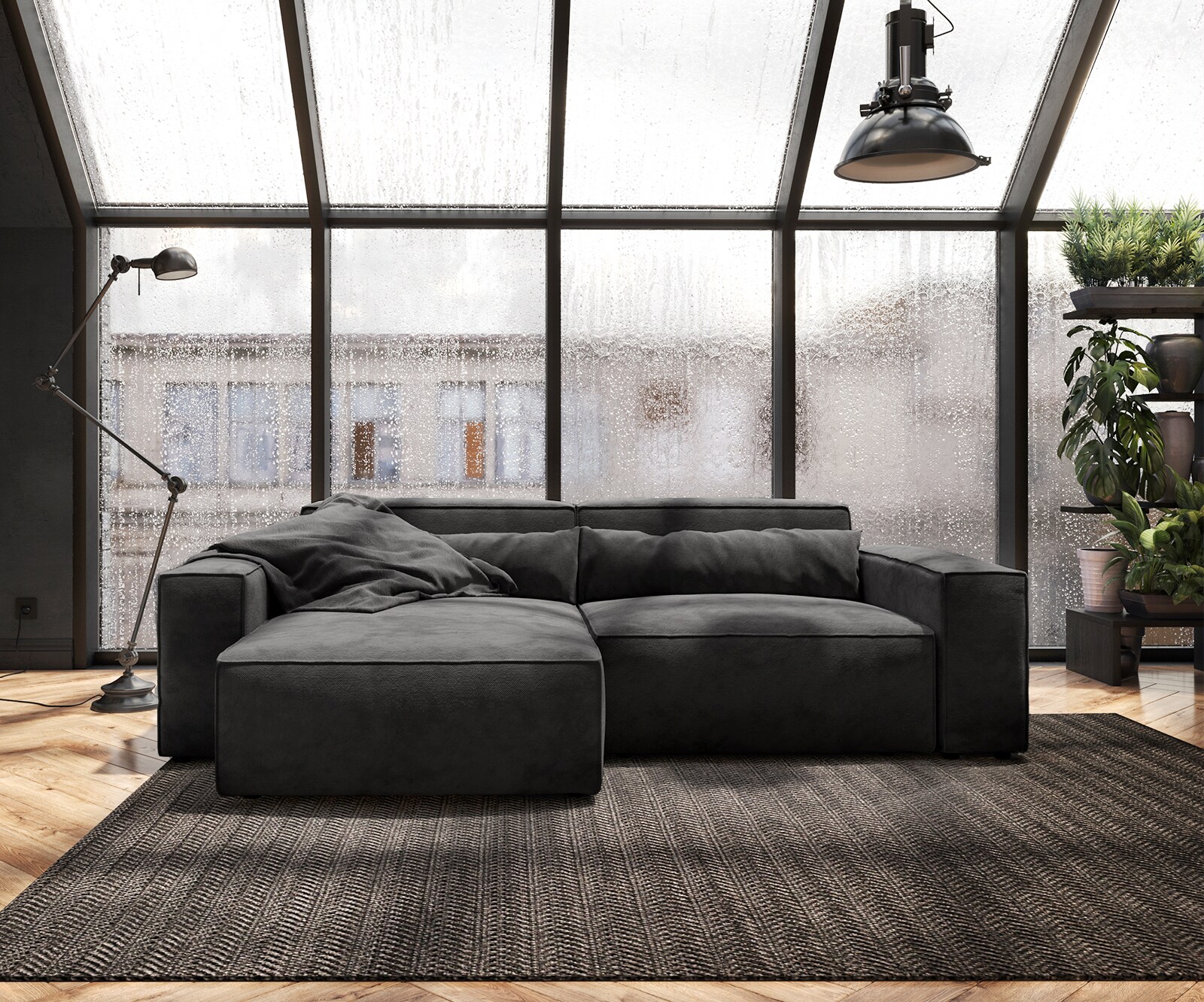 Canapé d'angle Sirpio 230x150 cm Microfibre Noir Recamiere variable 1
