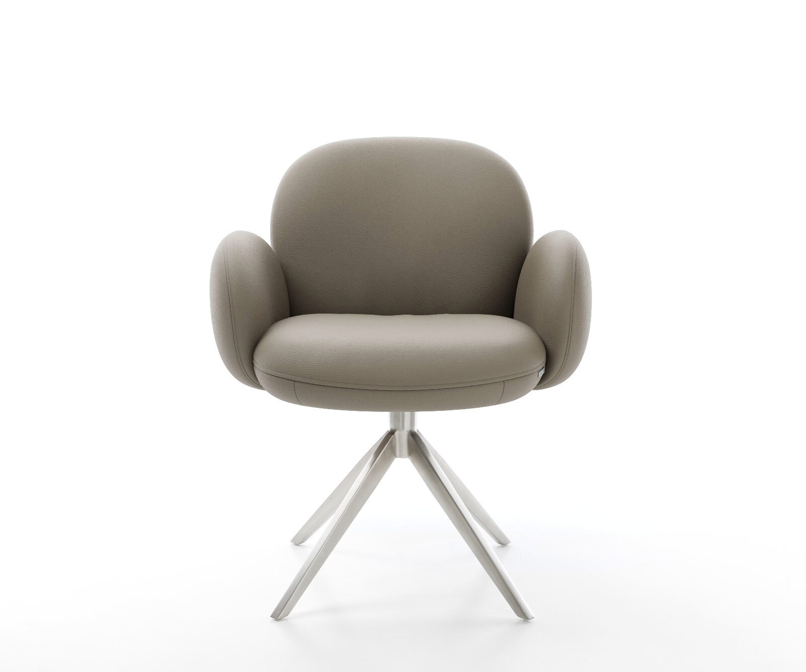 Chaise-pivotante Nube-Flex cuir de vache couleur boue pied croisé large acier inoxydable brossé pivotement sur 360° fonction bascule ressorts ensachés 1