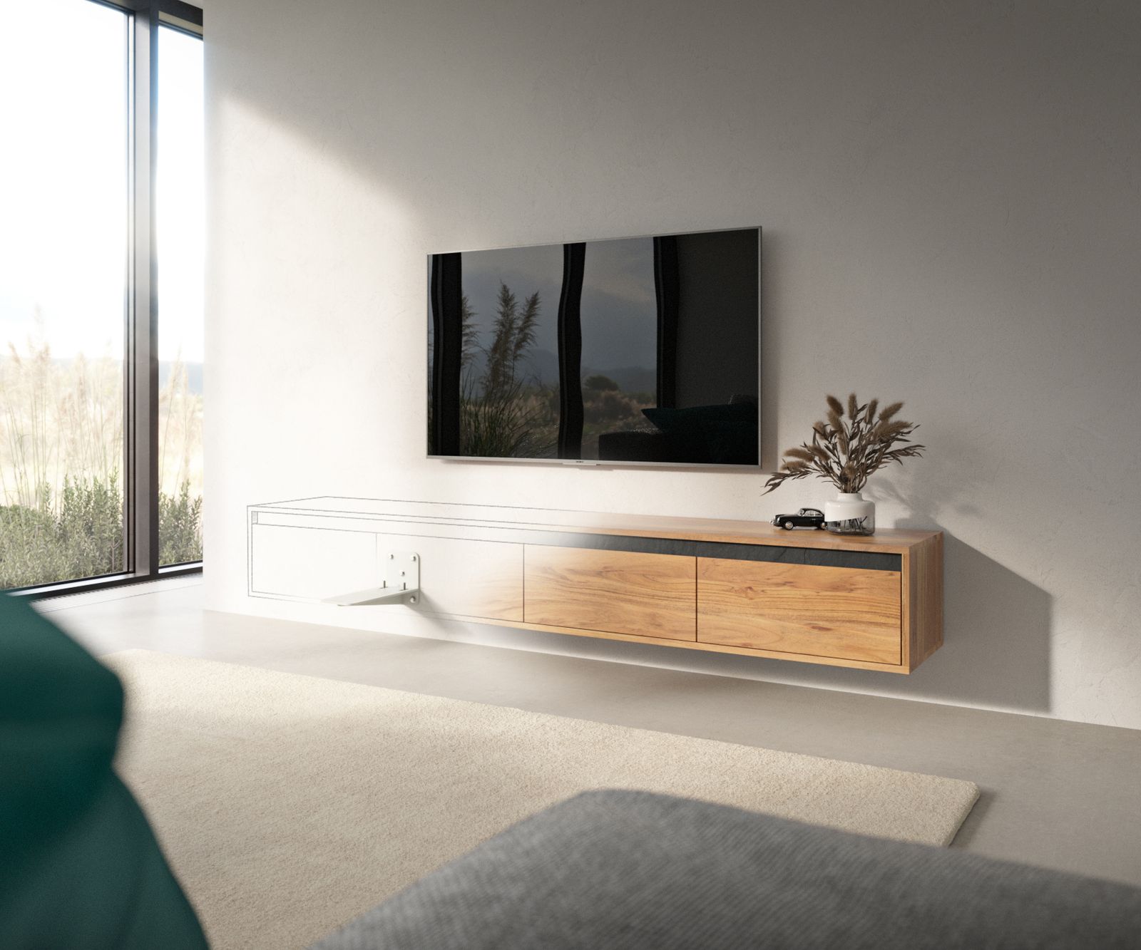 Fixation murale buffets bas set de 2 tables-TV flottantes 