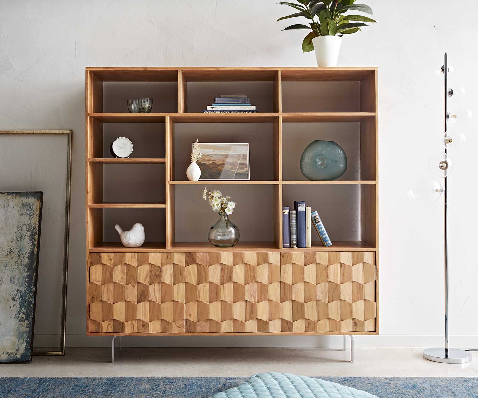 Étagère Fevo 147x150 cm Acacia naturel 3 portes Pied en L 6 Étagère Fevo 147x150 cm Acacia naturel 3 portes Pied en L 6