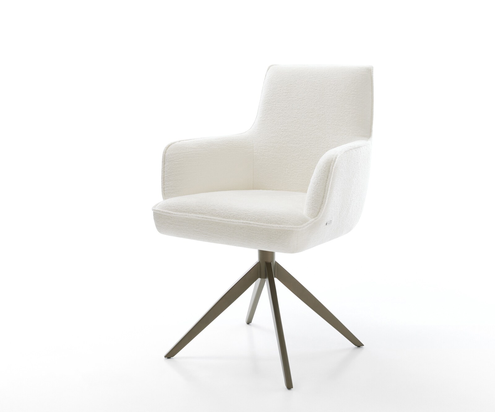 Chaise-pivotante Heira-Flex avec accoudoirs bouclé doux beige pied croisé large aspect titane pivotement sur 360° fonction bascule resorts ensachés 1