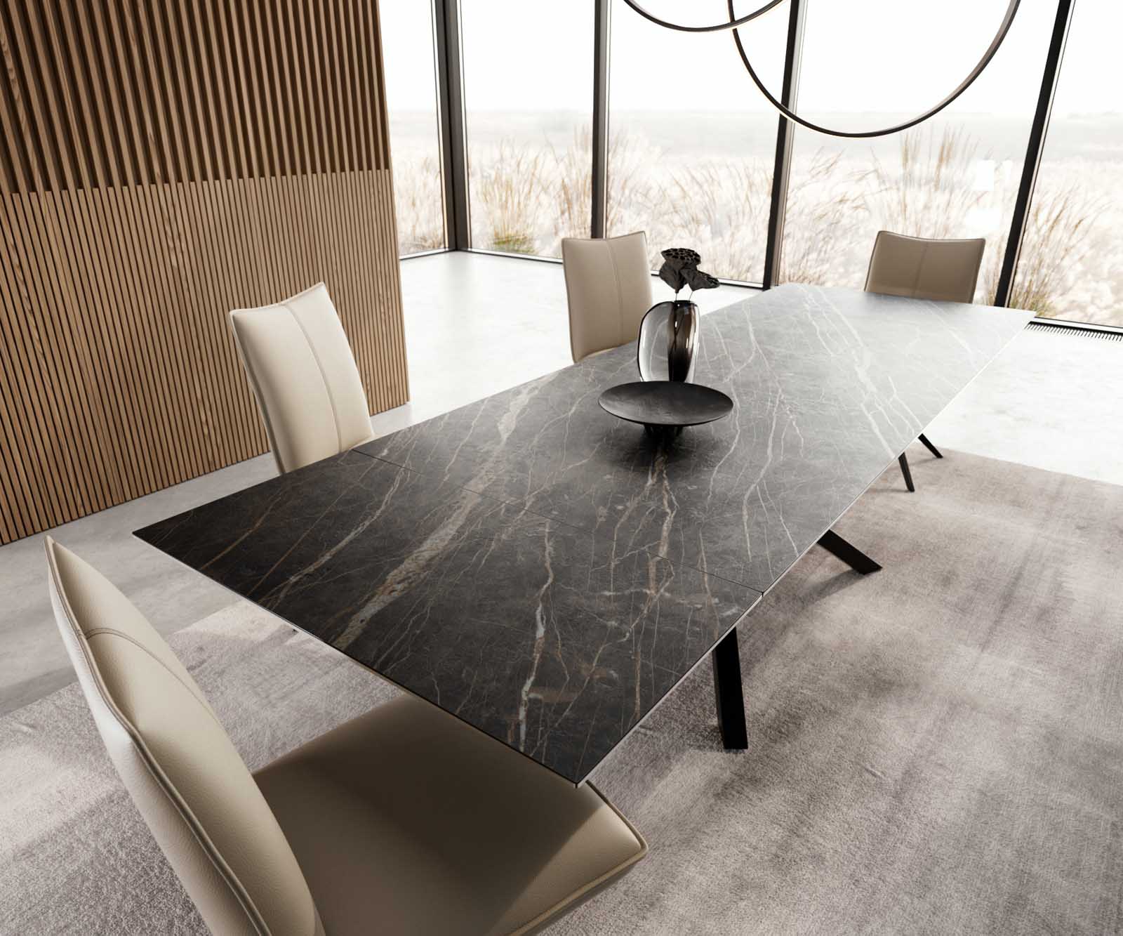Table à manger Edge 200-300x100 céramique Laminam®Noir Desir marron cadre croisé rectangulaire noir extensible 3