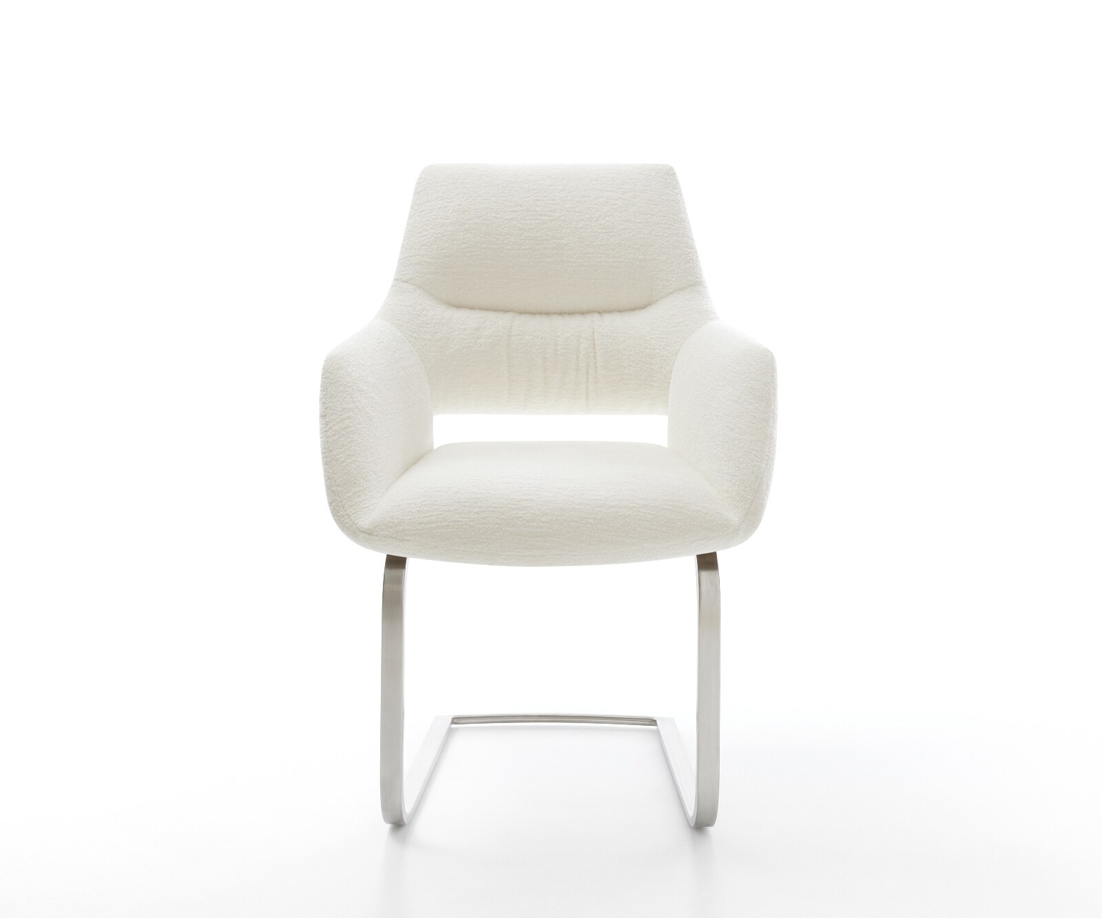 Cantilever Yago-Flex avec accoudoirs bouclé doux beige pied cantilever plat acier inoxydable resorts ensachés 2