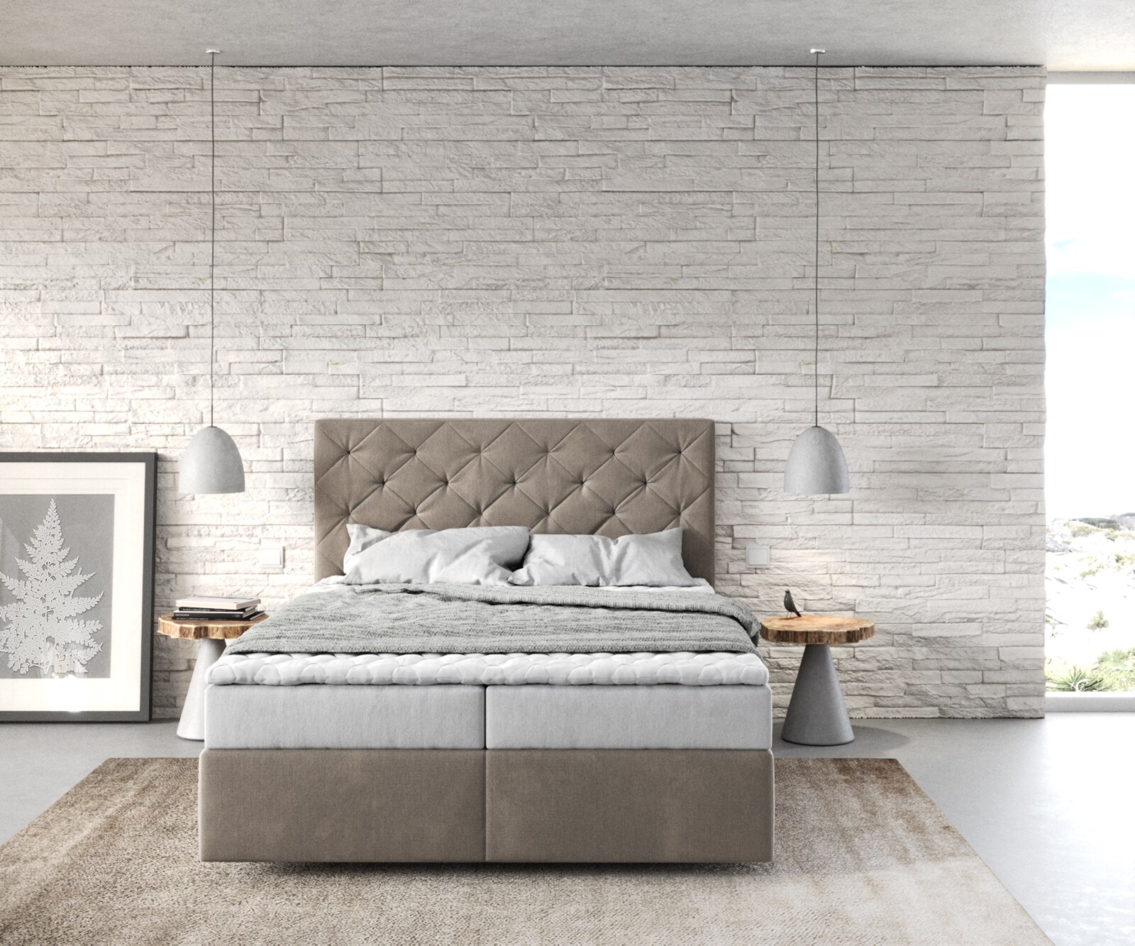 Lit à sommier tapissier Dream-Great 140x200 Microfibre Beige 1