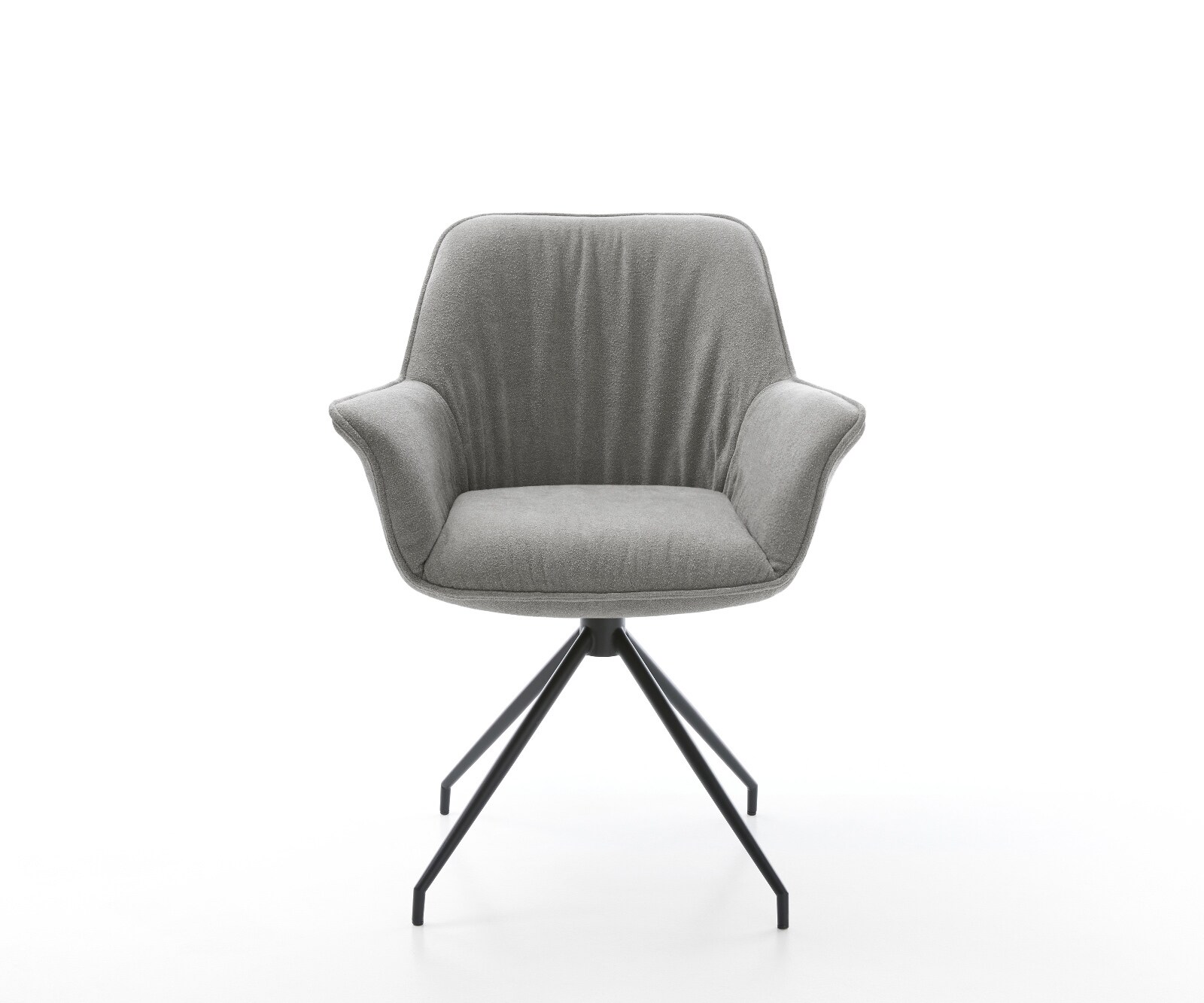 Chaise-de-salle-à-manger Keila-Flex avec accoudoirs tissu structuré doux gris pied croisé conique noir 1