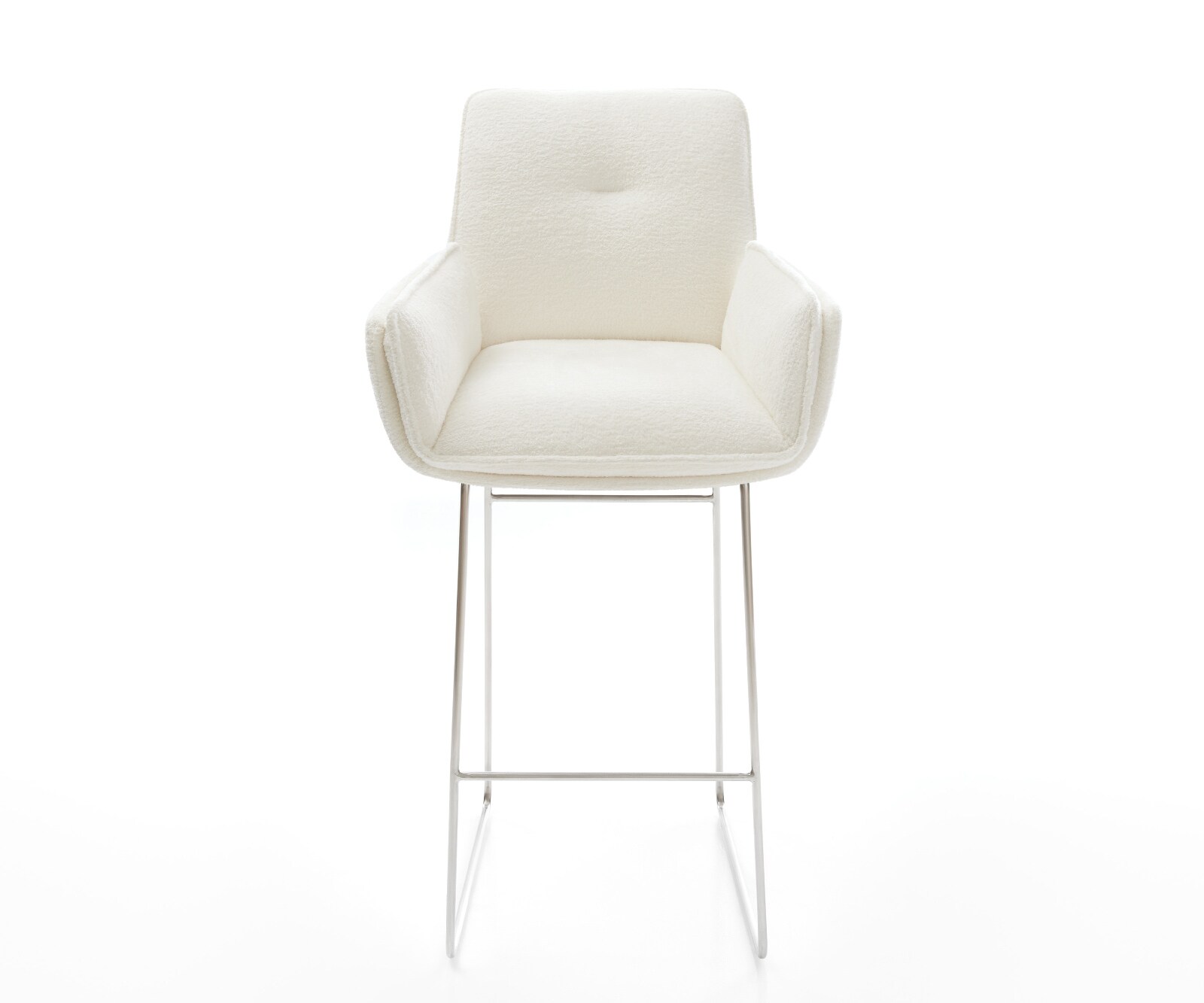 Chaise-de-bar Nela-Flex Bouclé doux Beige Pied trapèze acier inoxydable Argent 1