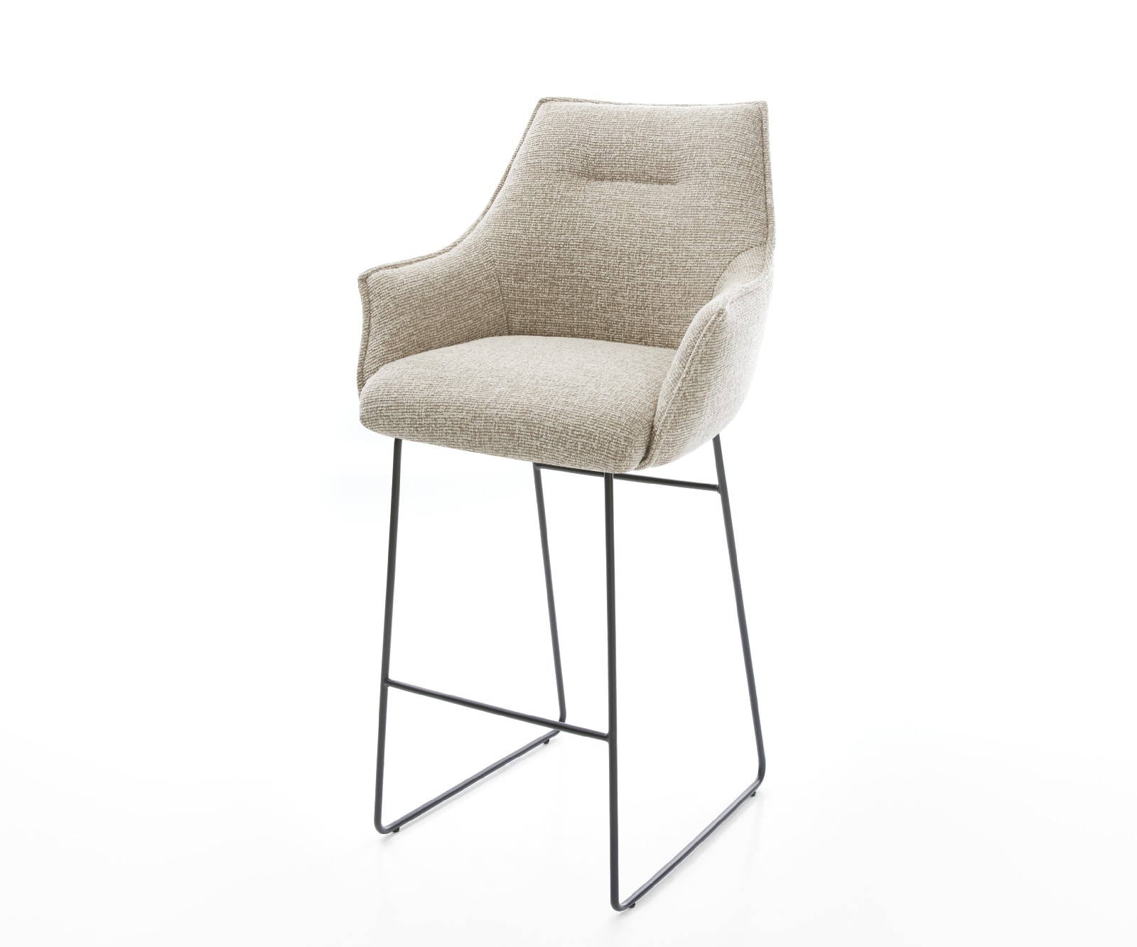 Chaise-de-bar Alja-Flex Tissu tissé doux Beige Pied trapèze noir Noir Ressort ensaché 1