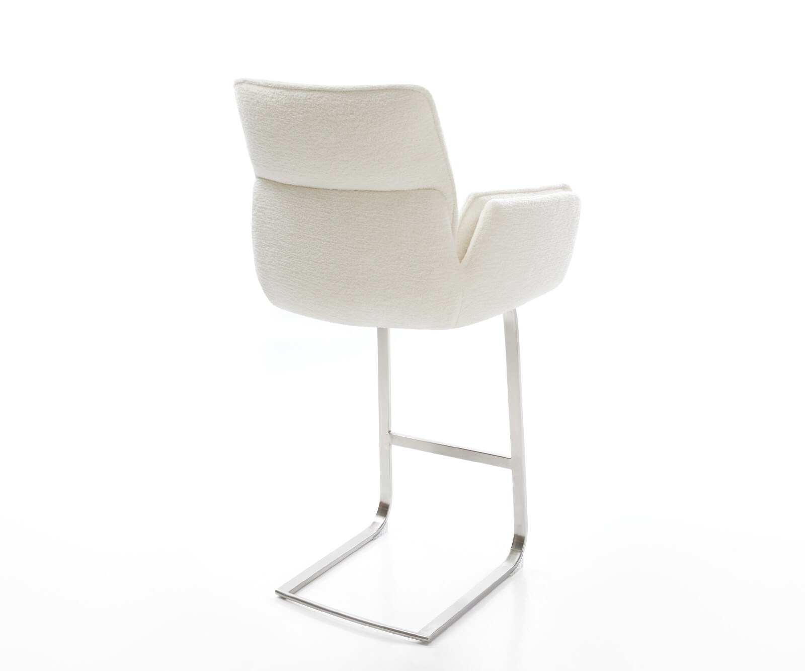 Chaise-de-bar Nela-Flex Bouclé doux Beige Pied cantilever acier inoxydable Argent 4