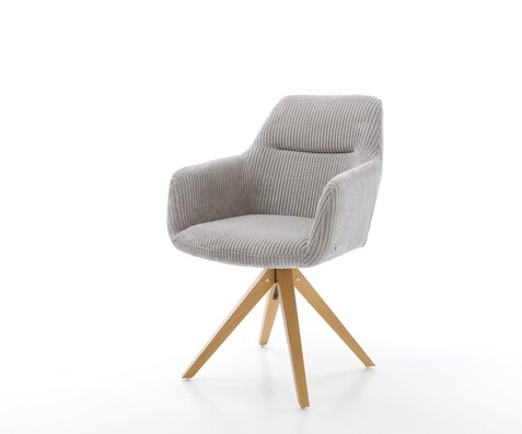 Chaise-de-salle-à-manger Pejo-Flex côtelé gris argenté pied en bois angulaire naturel ressorts ensachés
