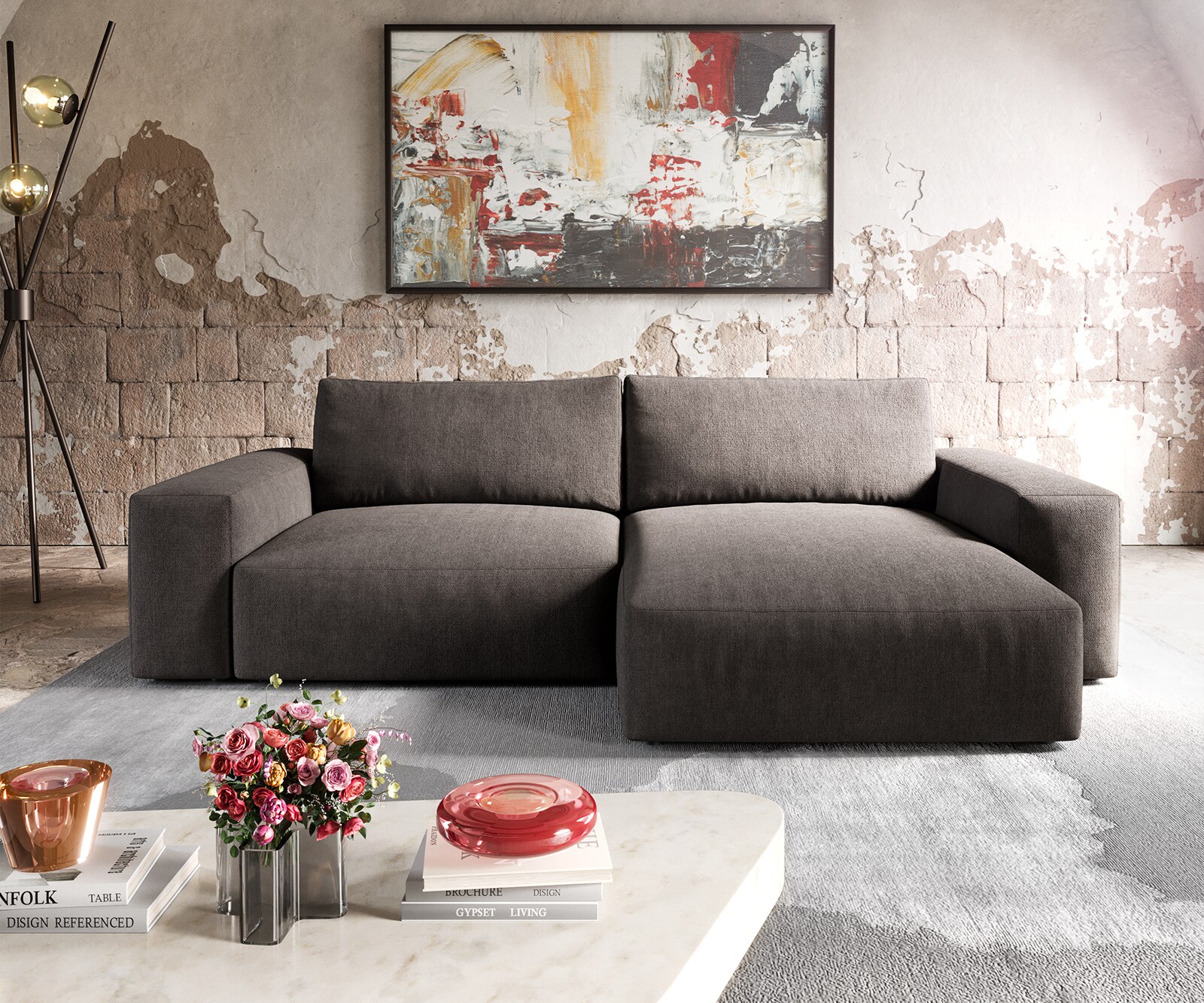 Canapé d'angle Lanzo XL 270x180 cm microfibre marron kaki Recamière variable 1 Canapé d'angle Lanzo XL 270x180 cm microfibre marron kaki Recamière variable 1