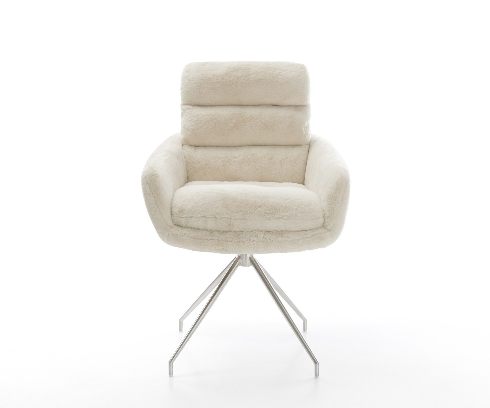 Chaise-de-salle-à-manger Abelia-Flex avec accoudoirs peluche crème-blanc pied croisé conique acier inoxydable 2