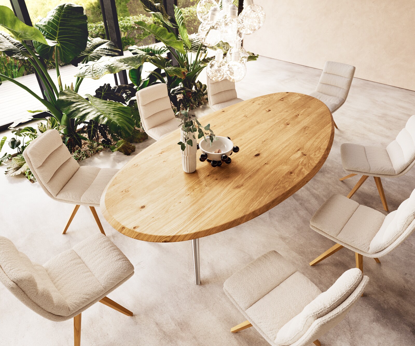 Table à manger Edge ovalee 280x130x2,5 chêne naturee Estelar rond acier inoxydable Flow-Edge 4