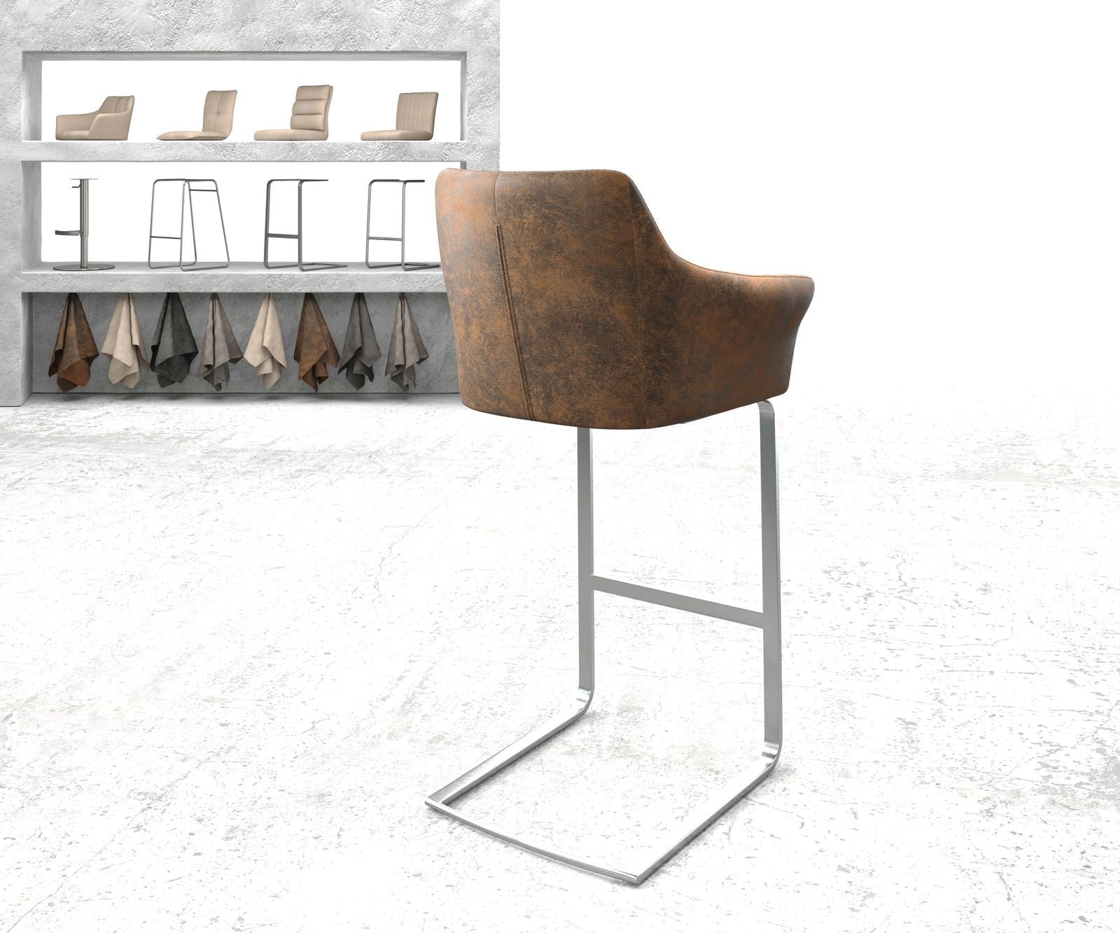 Chaise-de-bar Yulo-Flex marron vintage chaise cantilever acier inoxydable plat 2 Chaise-de-bar Yulo-Flex marron vintage chaise cantilever acier inoxydable plat 2