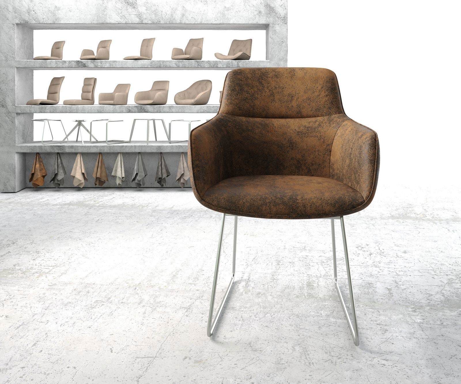 Fauteuil Pejo-Flex brun antique cadre patin acier inoxydable 1 Fauteuil Pejo-Flex brun antique cadre patin acier inoxydable 1
