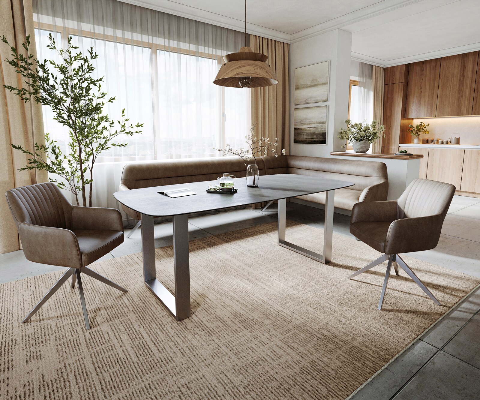 Table à manger Edge bateau 200x100 cm céramique béton gris inox étroit 7