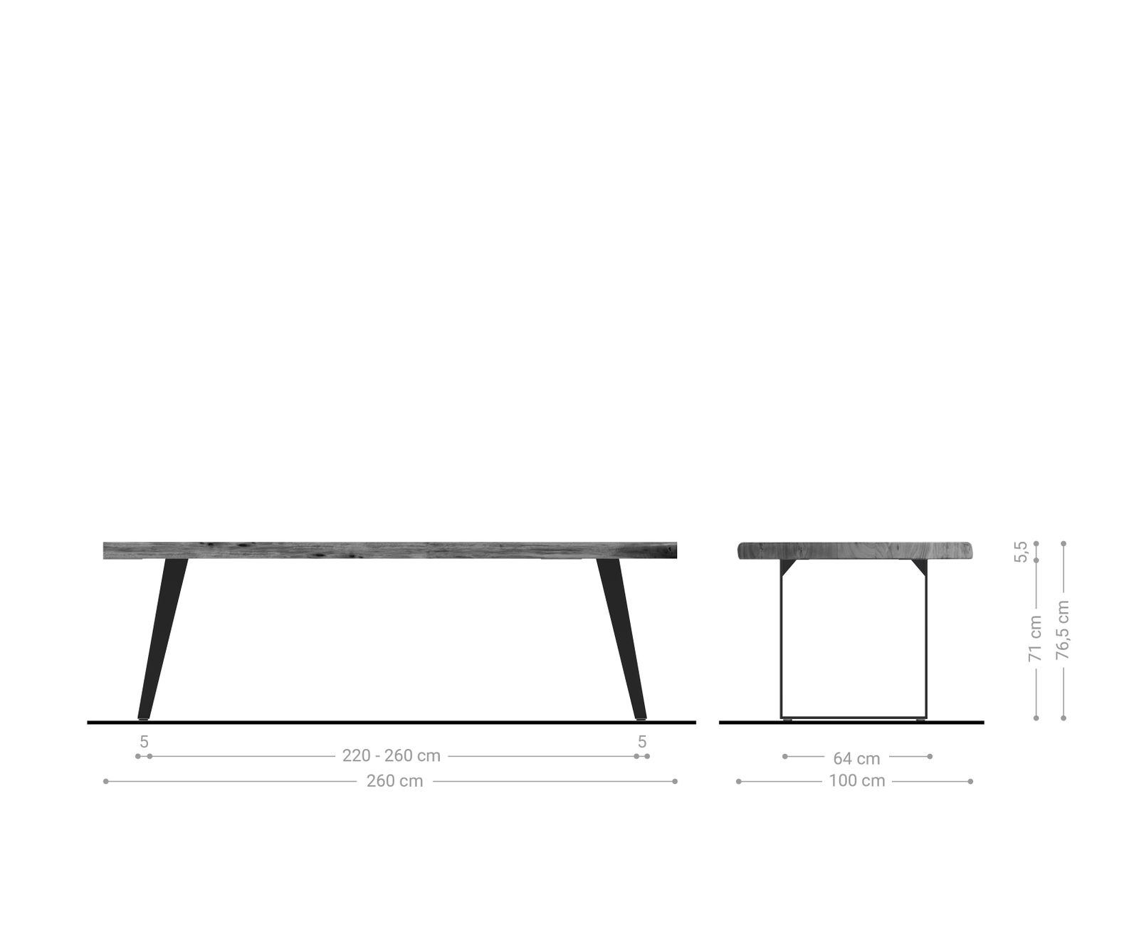 Table-à-manger Edge 260x100 XL acacia marron métal incliné Live-Edge 6