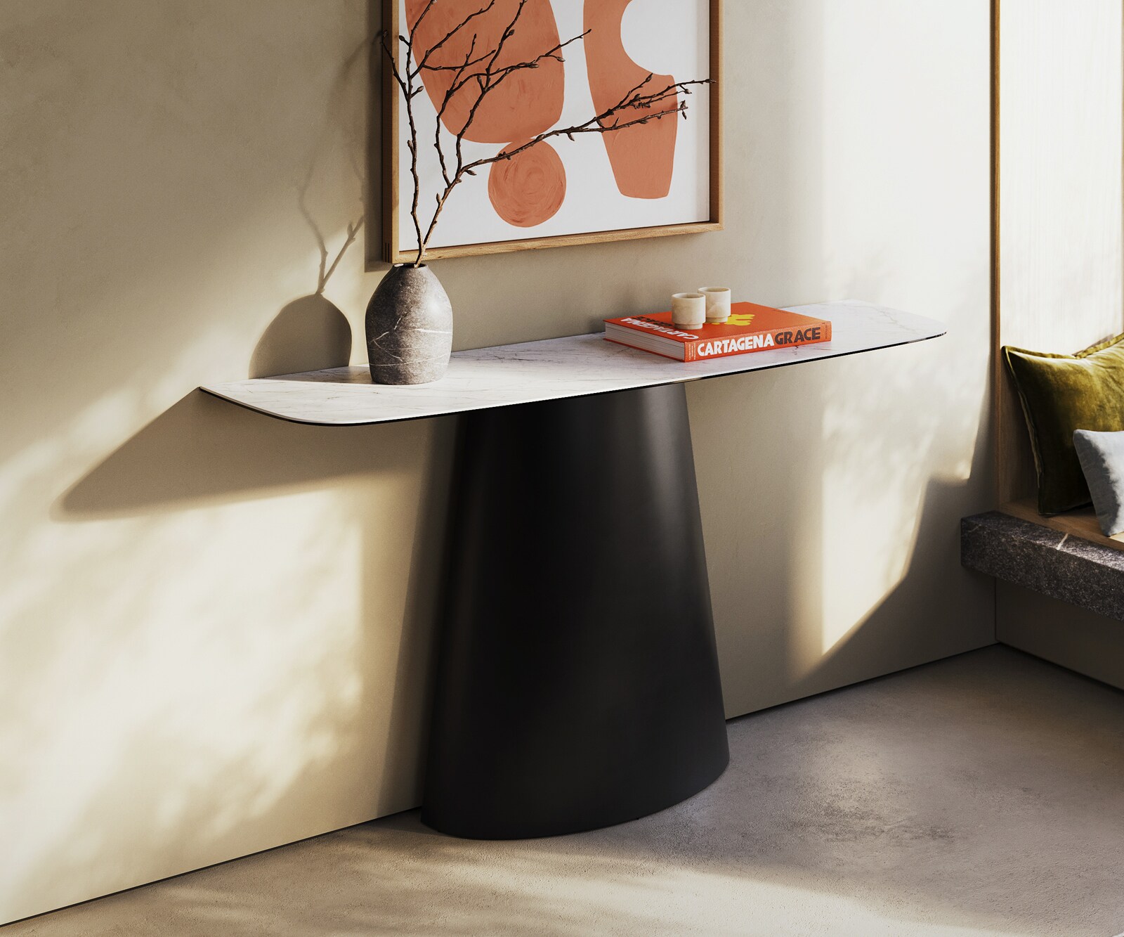 Console Edge forme bateau 140x40 cm Céramique Laminam® Statuarietto Weiß Conos Métal Noir 4