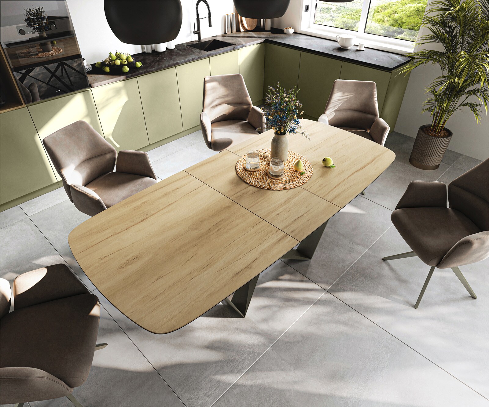 Table à manger Edge Boot 180-220x100 cm Céramique Laminam® Sabbia Eichefarbig Spider Métal Finition effet Titan extensible 4
