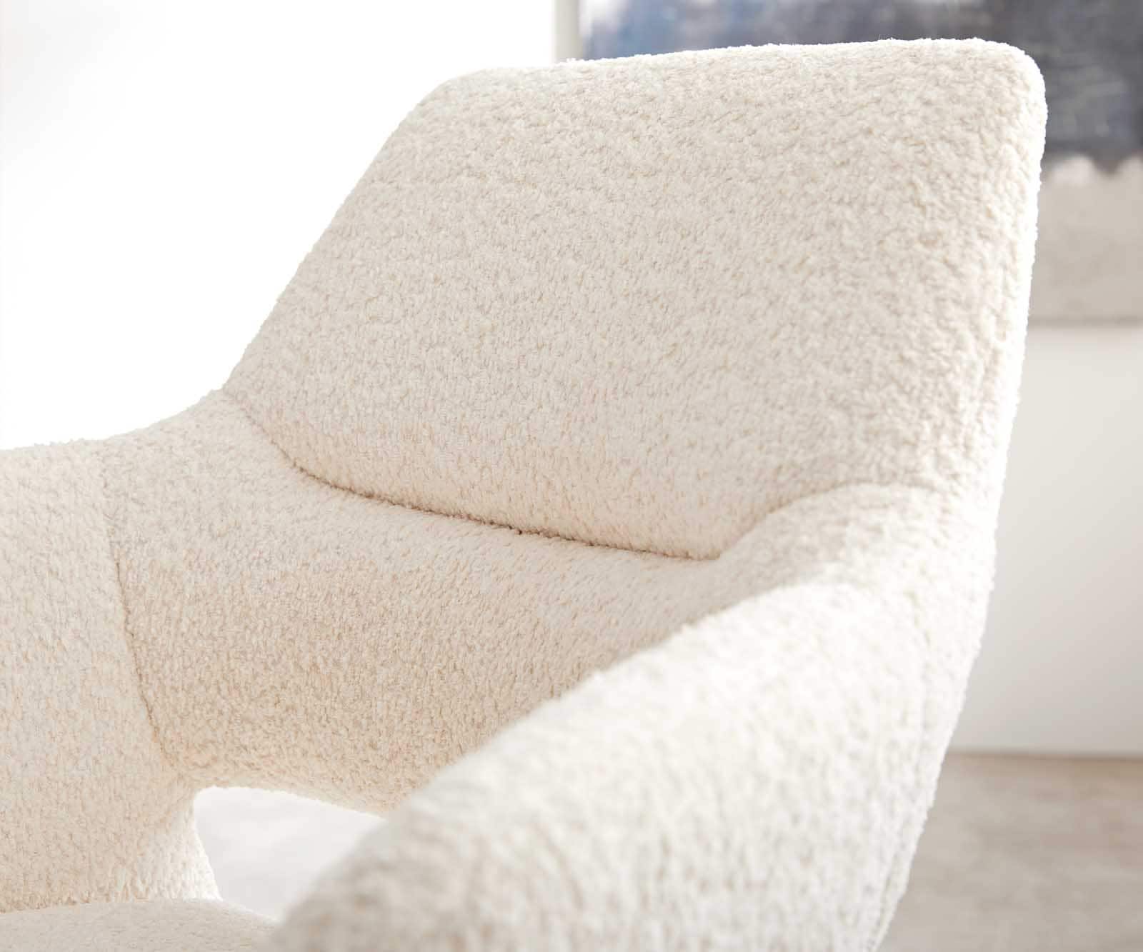 Chaise-pivotante Yago-Flex avec accoudoirs bouclé blanc pied croisé large noir pivotement sur 360° ressorts ensachés 4 Chaise-pivotante Yago-Flex avec accoudoirs bouclé blanc pied croisé large noir pivotement sur 360° ressorts ensachés 4