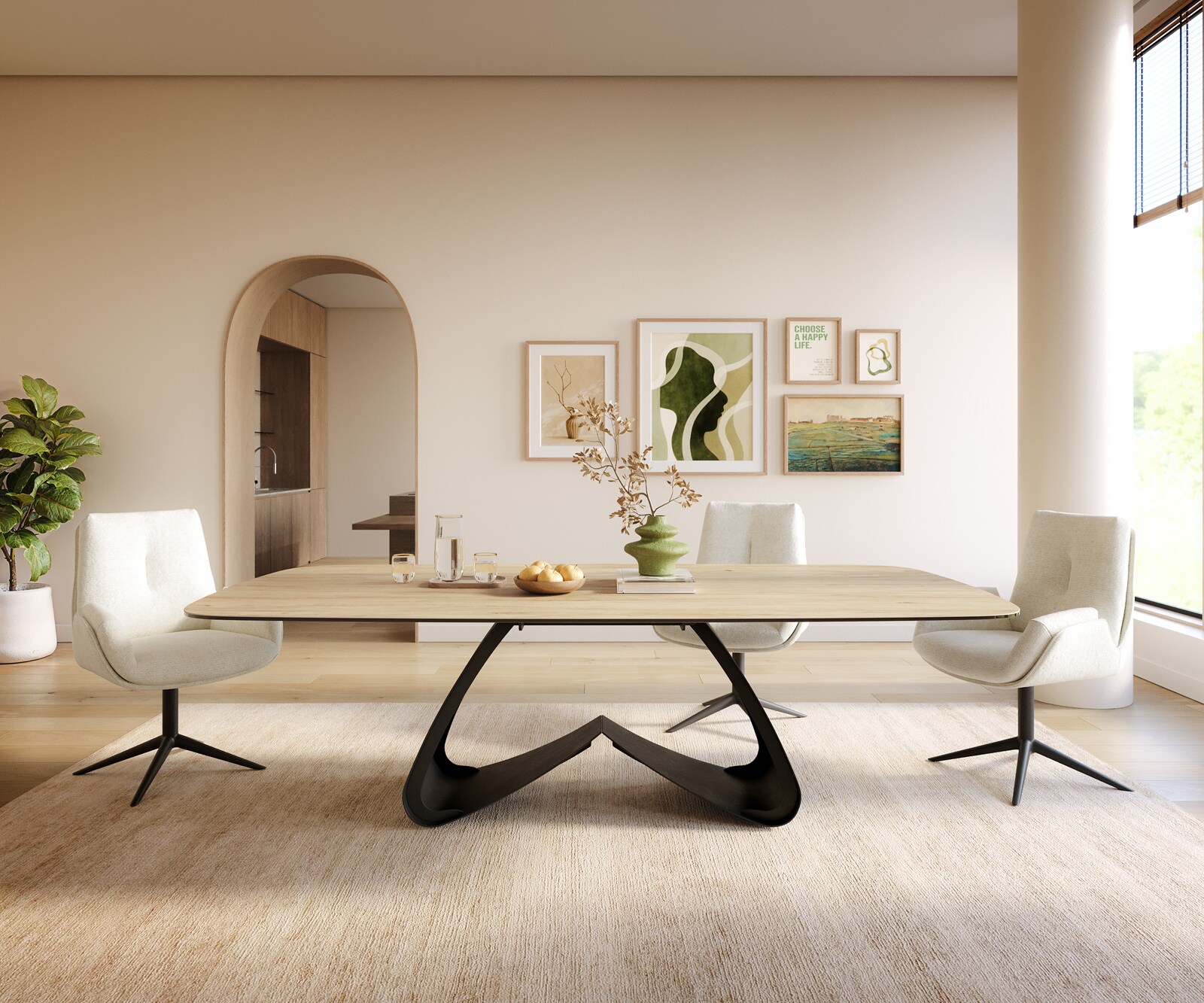 Table à manger Edge Boot 240x120 cm Céramique Laminam® Sabbia Eichefarbig piètement en W Métal Noir 2