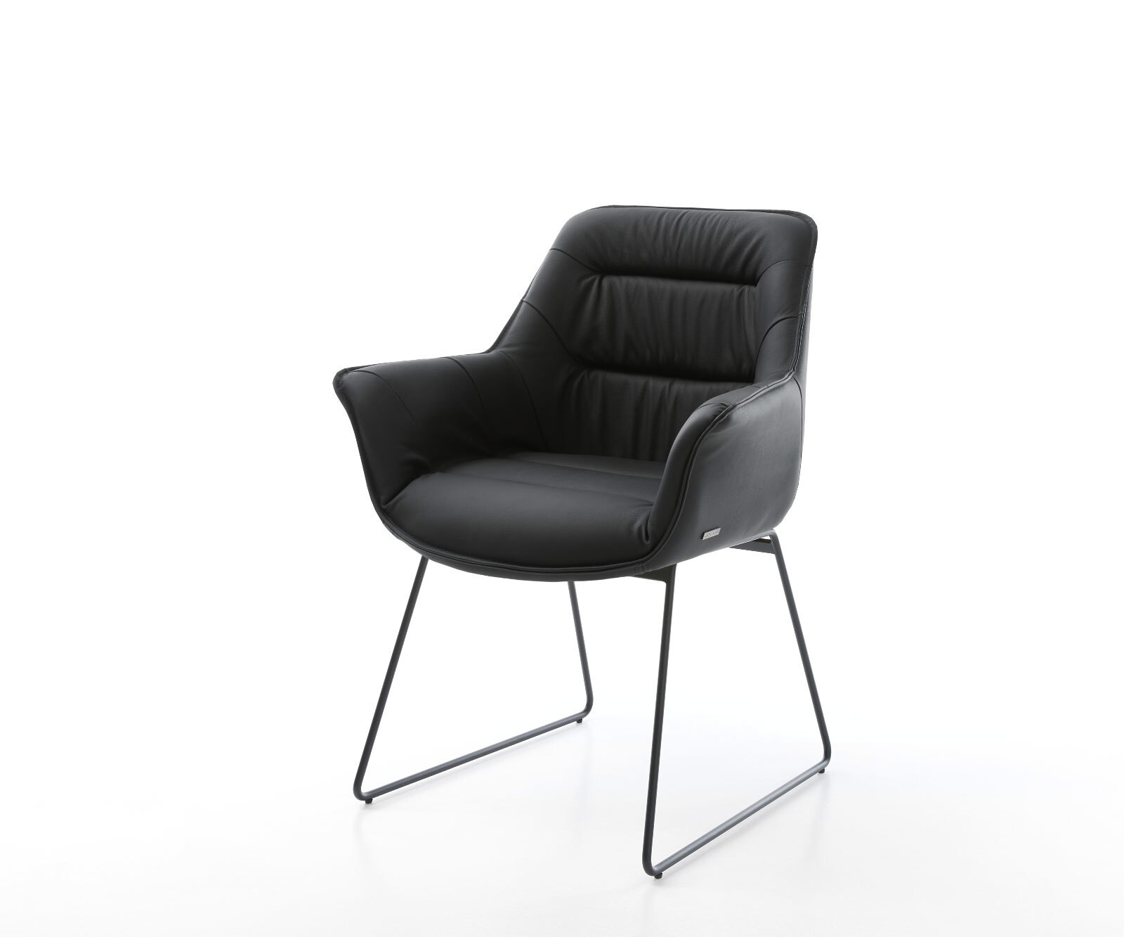 Chaise-de-salle-à-manger Kaira-Flex cuir de vache noir pied trapèze noir
