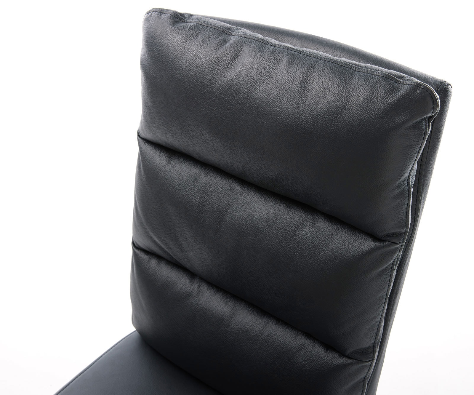 Chaise-de-salle-à-manger Pela-Flex cuir de vache noir pied croisé angulaire acier inoxydable brossé ressorts ensachés 3 Chaise-de-salle-à-manger Pela-Flex cuir de vache noir pied croisé angulaire acier inoxydable brossé ressorts ensachés 3