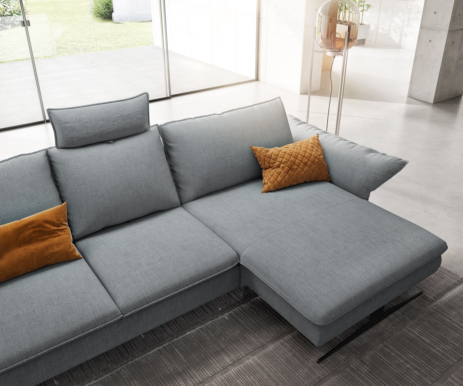 Canapé-d'angle Nerio 300 x 190 cm bleu pastel Récamière droite 4