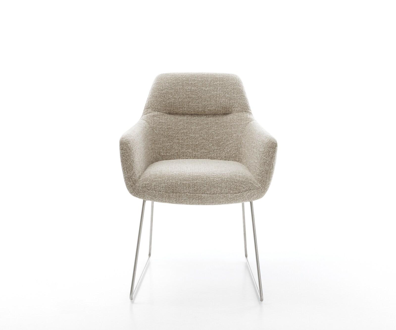 Chaise-de-salle-à-manger Pejo-Flex tissu tissé doux beige pied trapèze acier inoxydable resorts ensachés 2