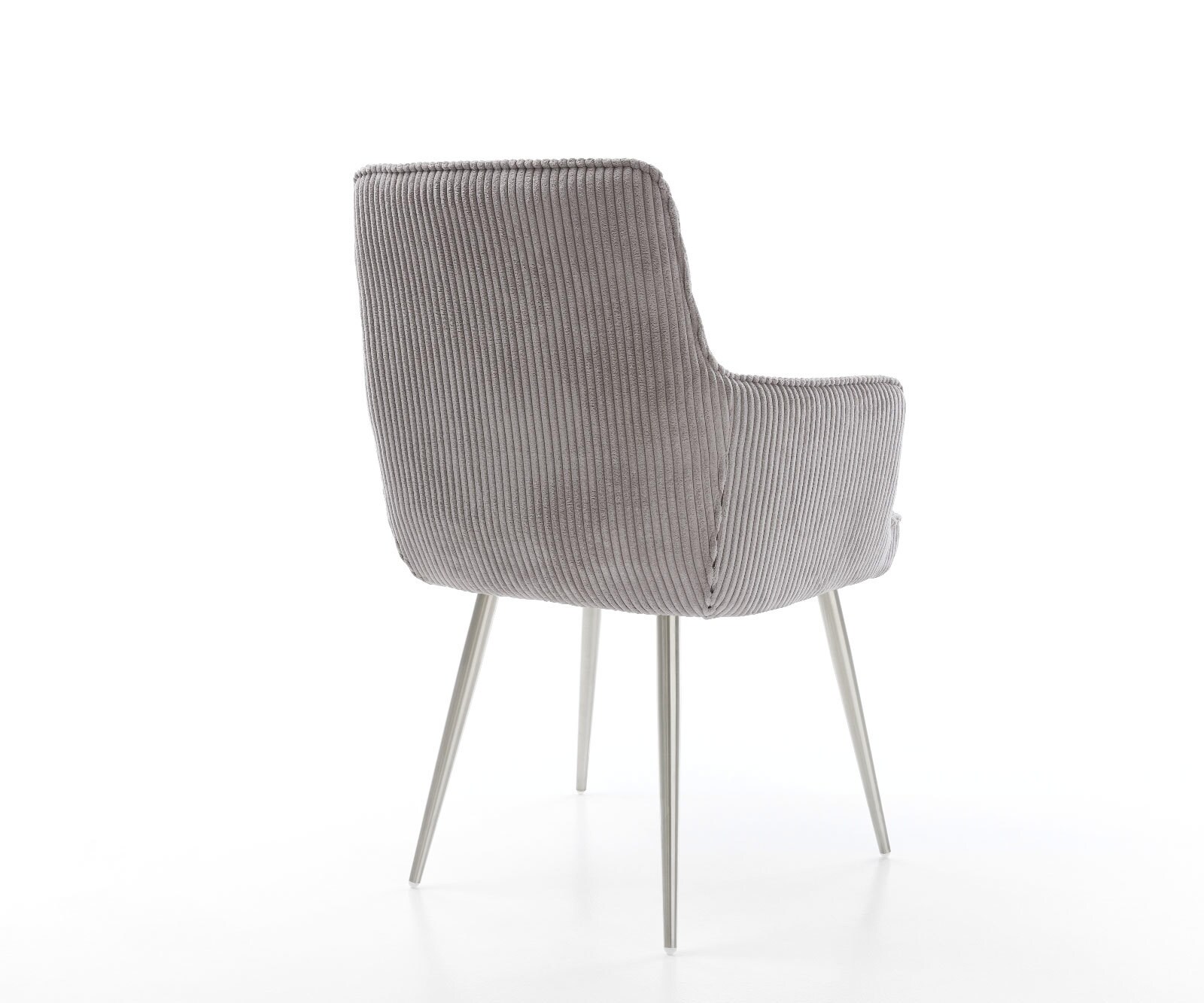 Chaise-de-salle-à-manger Heira-Flex avec accoudoirs côtelé gris argenté 4 pieds coniques acier inoxydable brossé ressorts ensachés 5