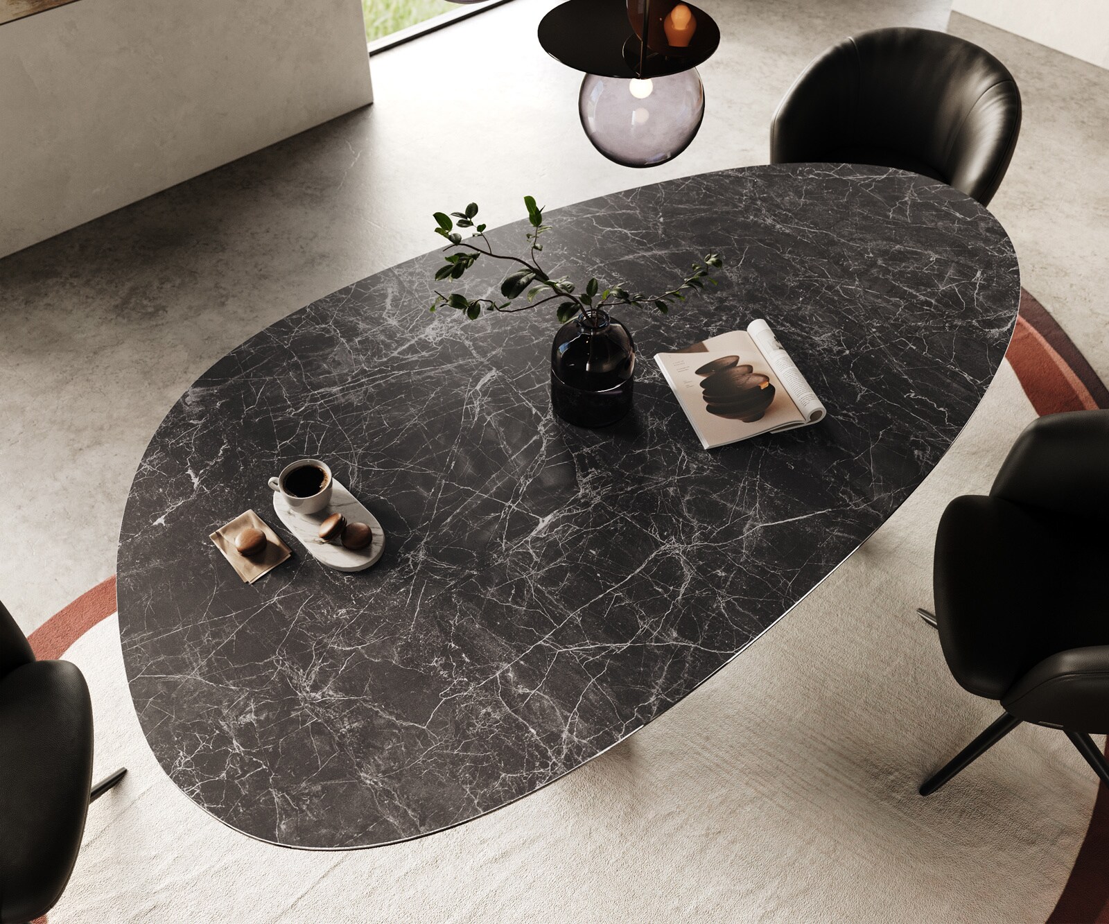 Table à manger Edge ovalee 220x120 céramique Laminam® Nero Greco anthracite Troa métal noir 3