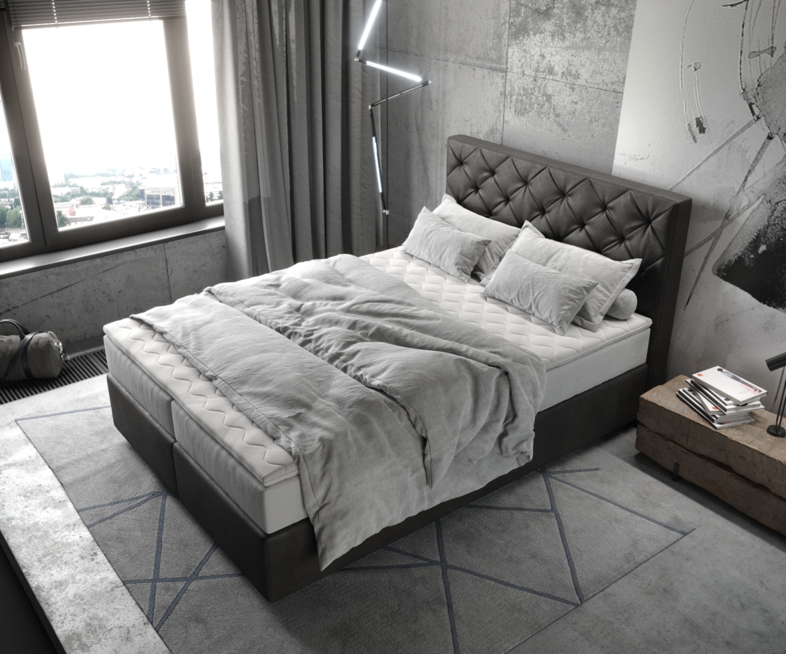 Lit-à-sommier-tapissier Dream-Great 140x200 cm microfibre anthracite vintage avec matelas TFK et surmatelas viscoélastique 3 Lit-à-sommier-tapissier Dream-Great 140x200 cm microfibre anthracite vintage avec matelas TFK et surmatelas viscoélastique 3