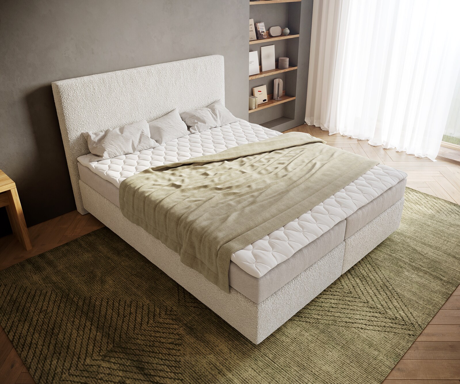Lit-à-sommier-tapissier Dream-Well 160x200 cm Bouclé Crème-Blanc avec matelas et surmatelas 3
