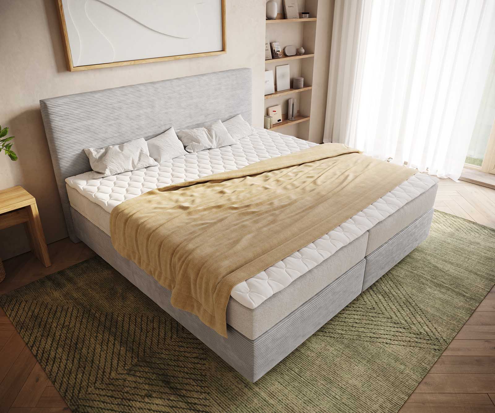 Lit à sommier tapissier Dream-Well Cordon gris argenté 200x200 cm avec matelas à ressorts ensachés et surmatelas viscoélastique 4