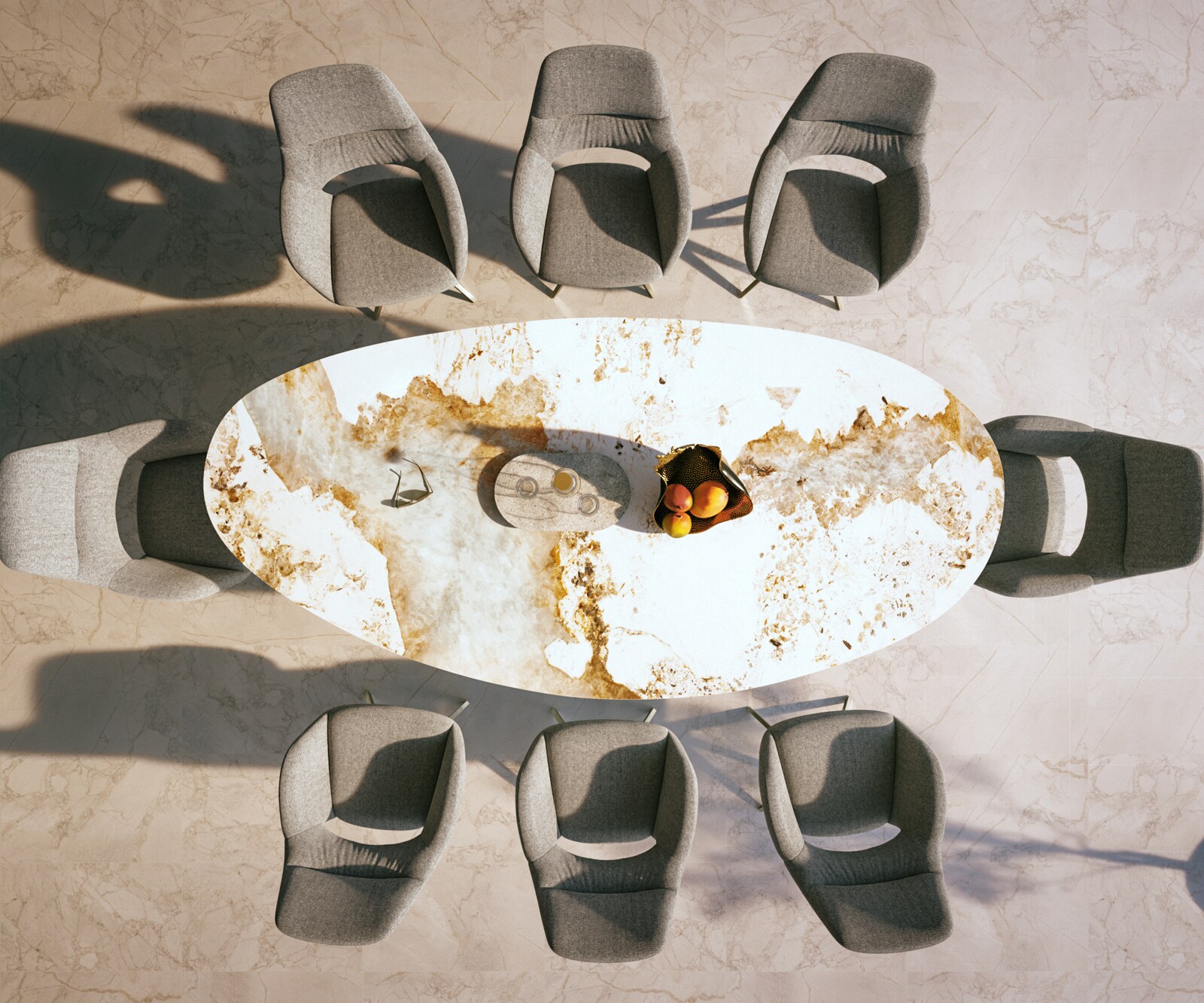 Table d’extérieur Edge Ovale 280x130 cm céramique Minas Melange blanc-beige piètement croisé rectangulaire en acier inoxydable 5