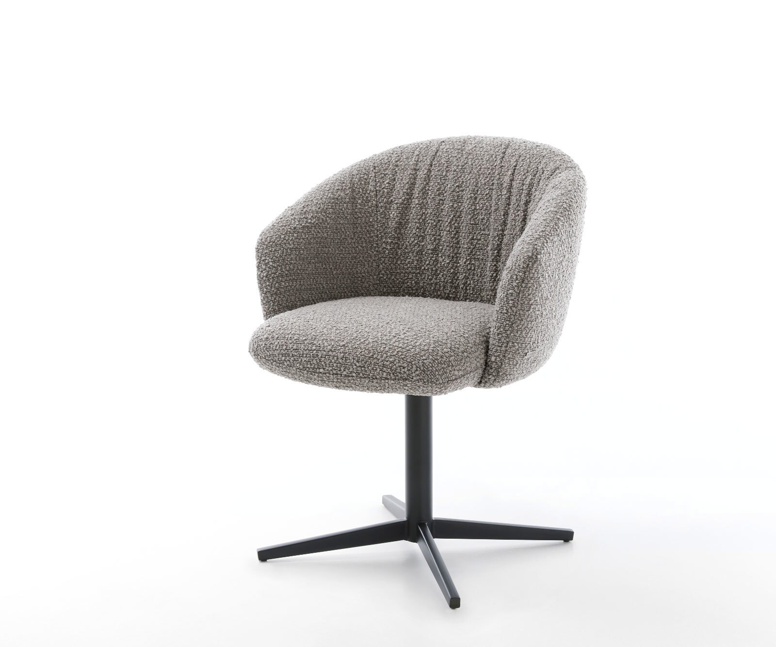Chaise-pivotante Caja-Flex avec accoudoirs bouclé gris argenté pied de chaise 4 branches noir pivotement sur 360° ressorts ensachés