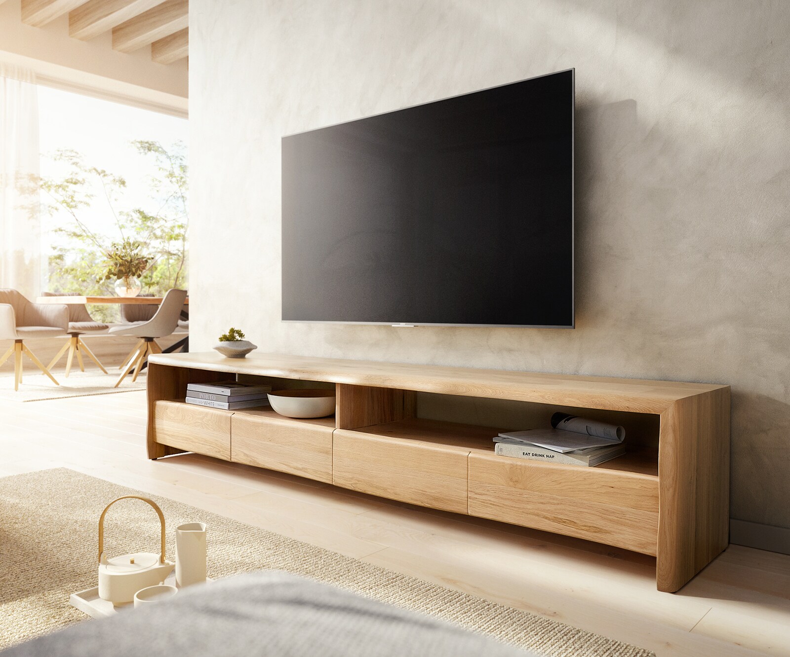 Table-TV Live-Edge Table TV avec tiroirs bord d'arbre 2