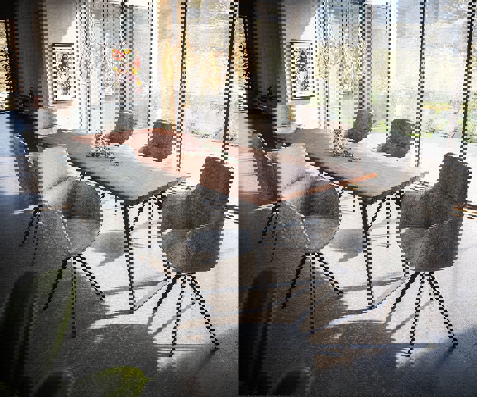 Chaise-de-salle-à-manger Pejo-Flex microvelours gris antique pied croisé angulaire noir ressorts ensachés 3 Chaise-de-salle-à-manger Pejo-Flex microvelours gris antique pied croisé angulaire noir ressorts ensachés 3