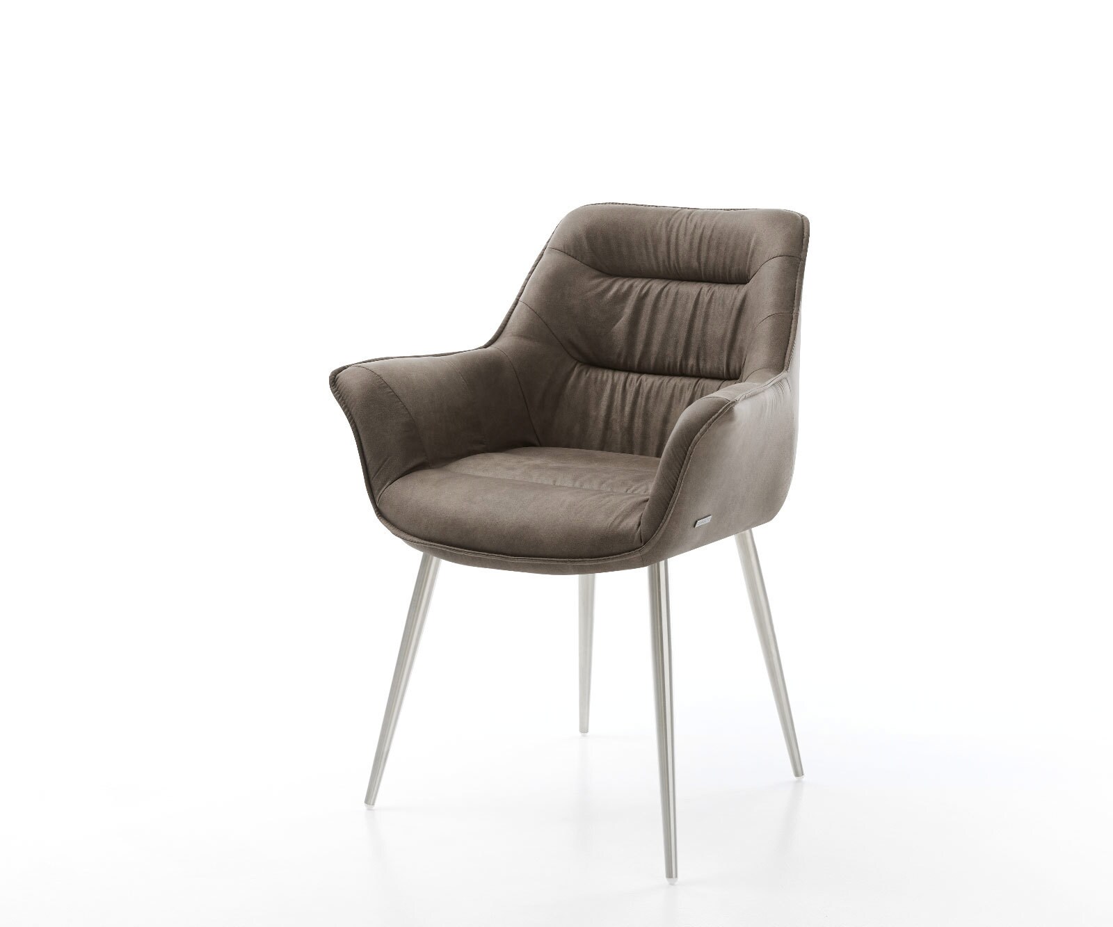 Chaise-de-salle-à-manger Kaira-Flex microvelours taupe vintage 4 pieds coniques acier inoxydable brossé