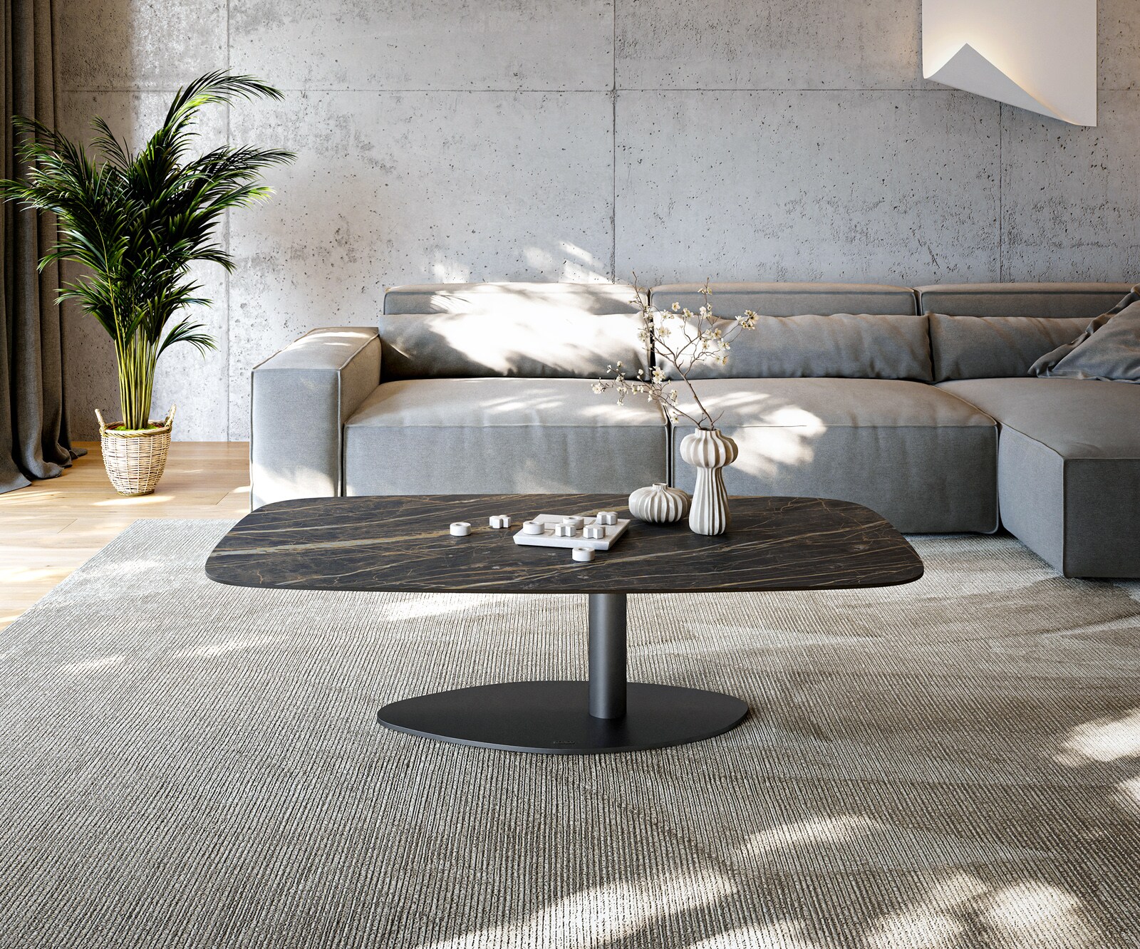 Table basse Edge Boot 140x80 cm céramique Laminam® Noir Desir brun Vibany métal noir 1