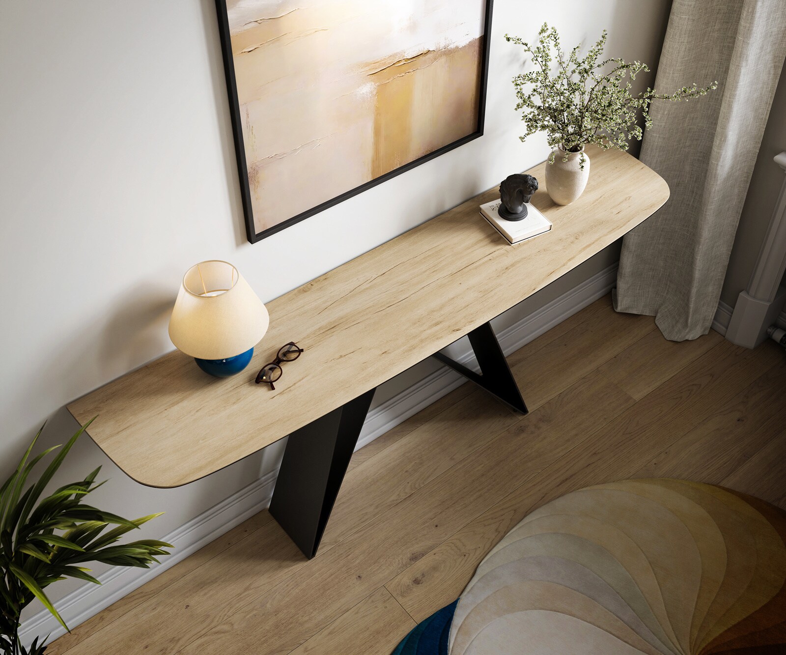 Console Edge forme bateau 180x40 cm Céramique Laminam® Sabbia Eichefarbig Velio Métal Noir 2