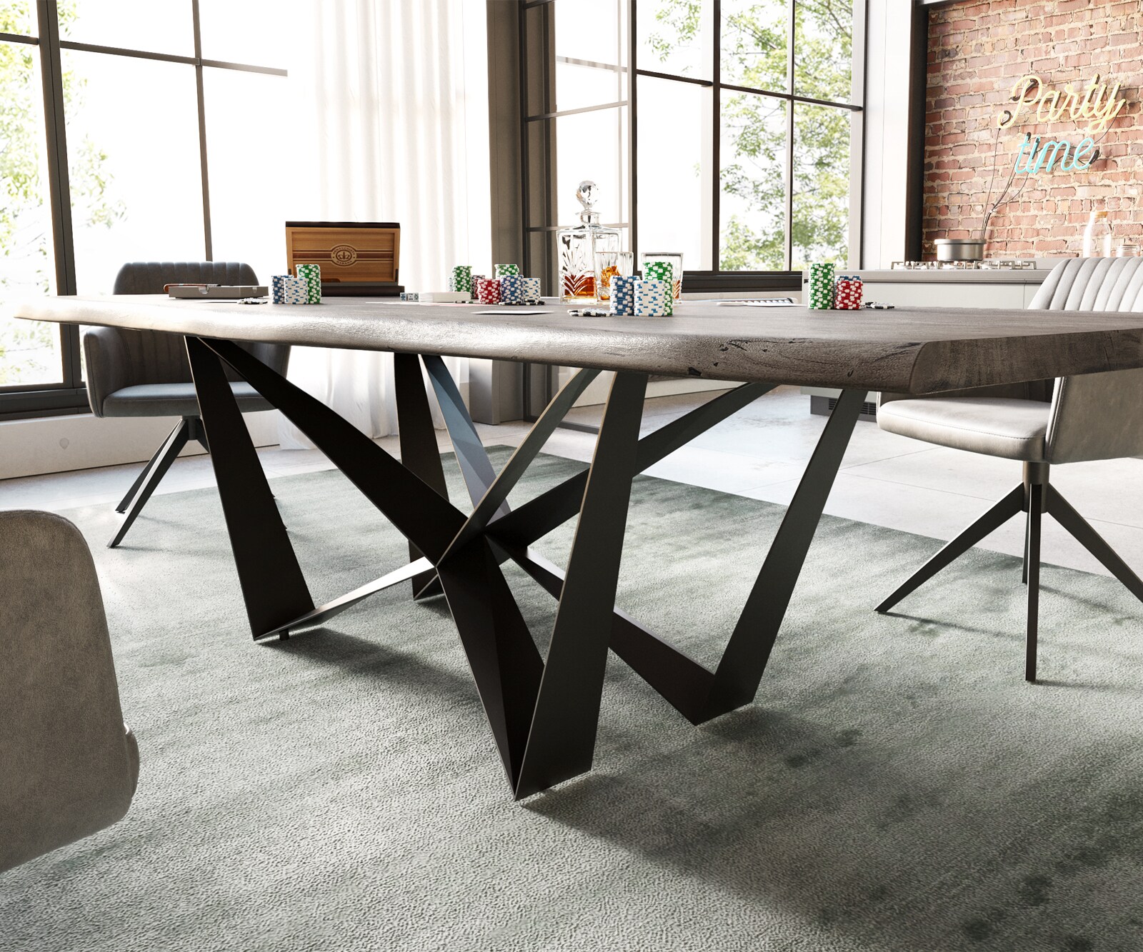 Table à manger Edge 260x100 acacia platine Spider acier plat noir Live-Edge 4