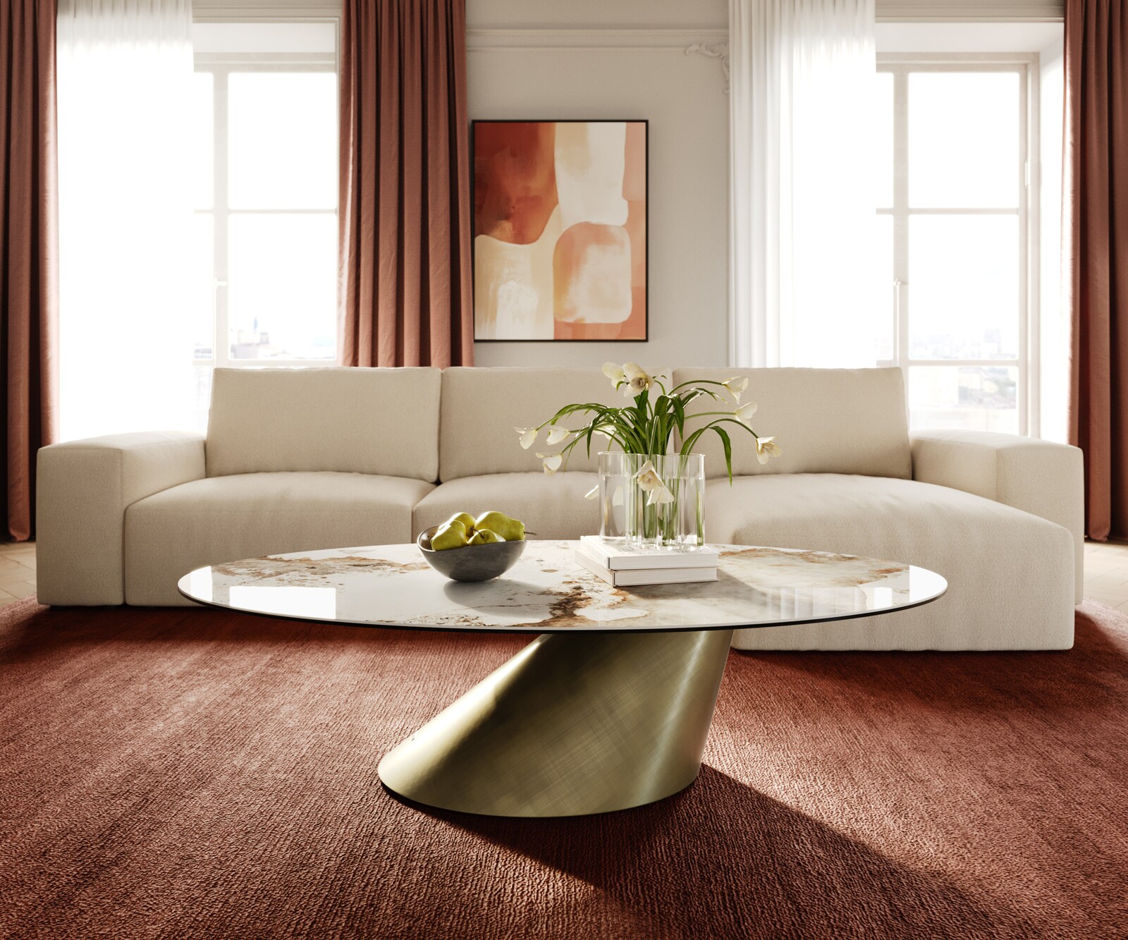 Table basse Edge Oval 140x80 cm céramique Minas Melange Conis doré métallique 2
